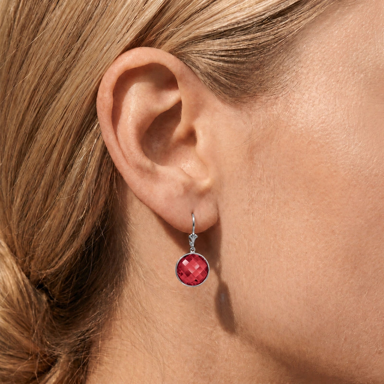White Gold Earrings Ruby 10K — Elisa