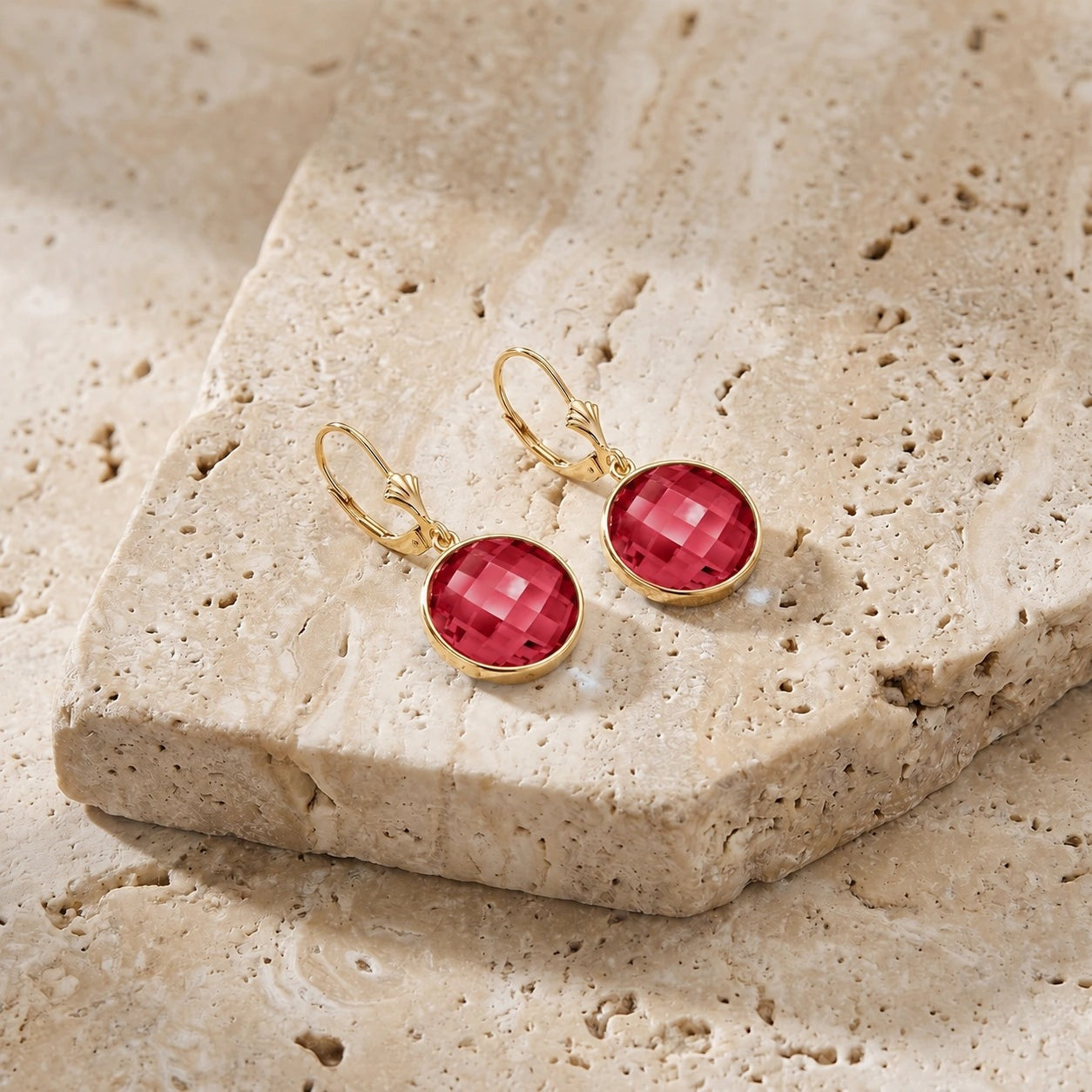 Yellow Gold Earrings Ruby 10K — Elisa