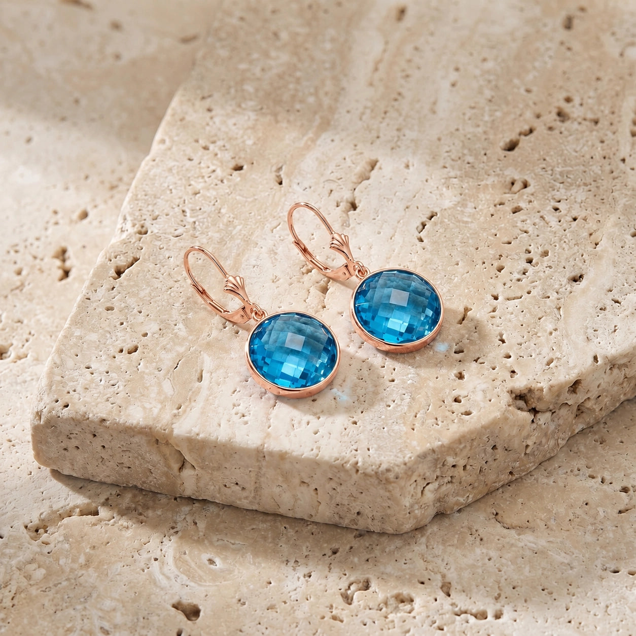 Rose Gold Earrings Blue Topaz 10K — Elisa