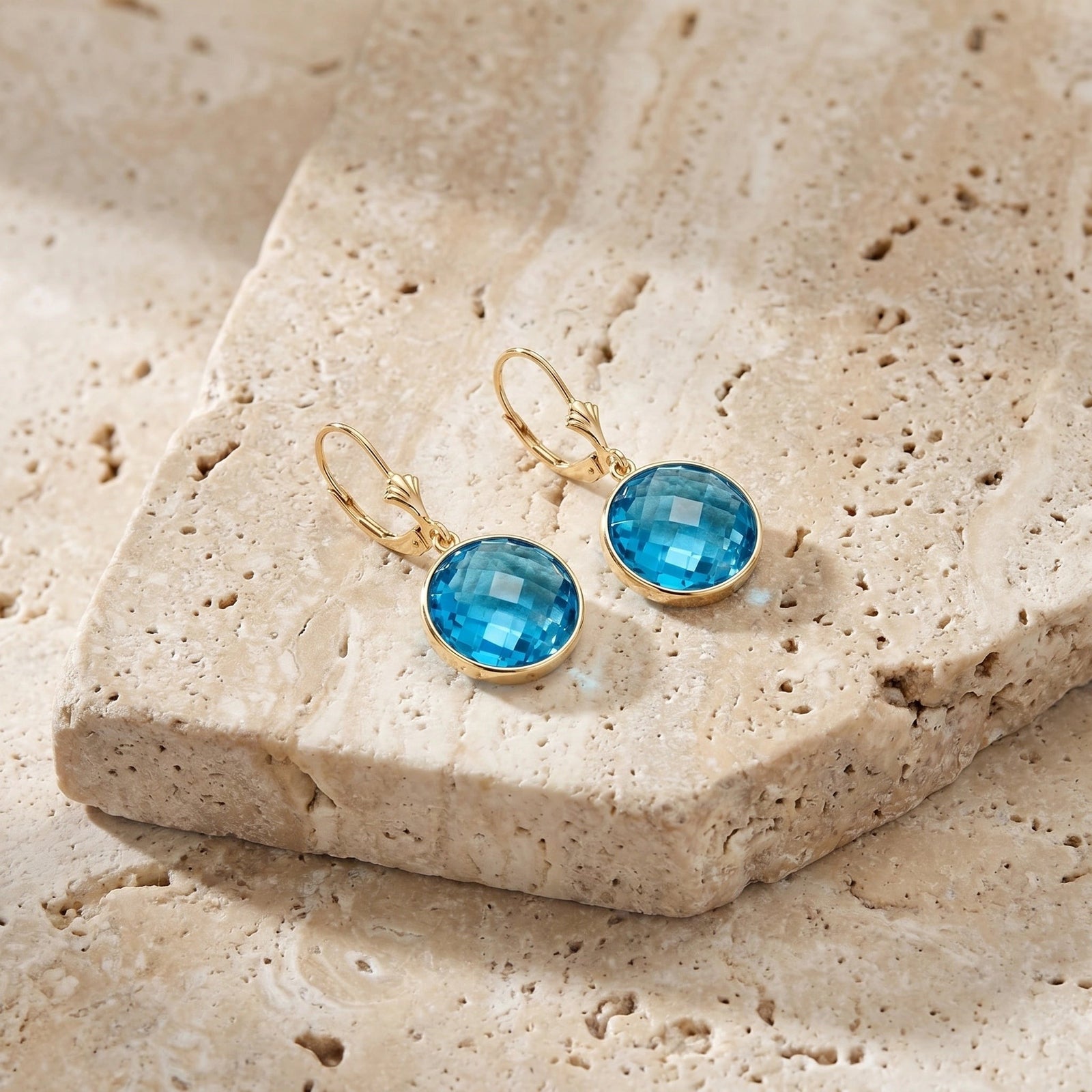 Yellow Gold Earrings Blue Topaz 10K — Elisa