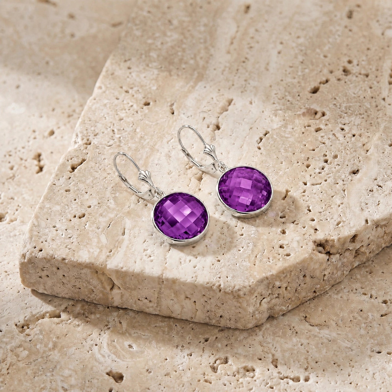 White Gold Earrings Amethyst 10K — Elisa