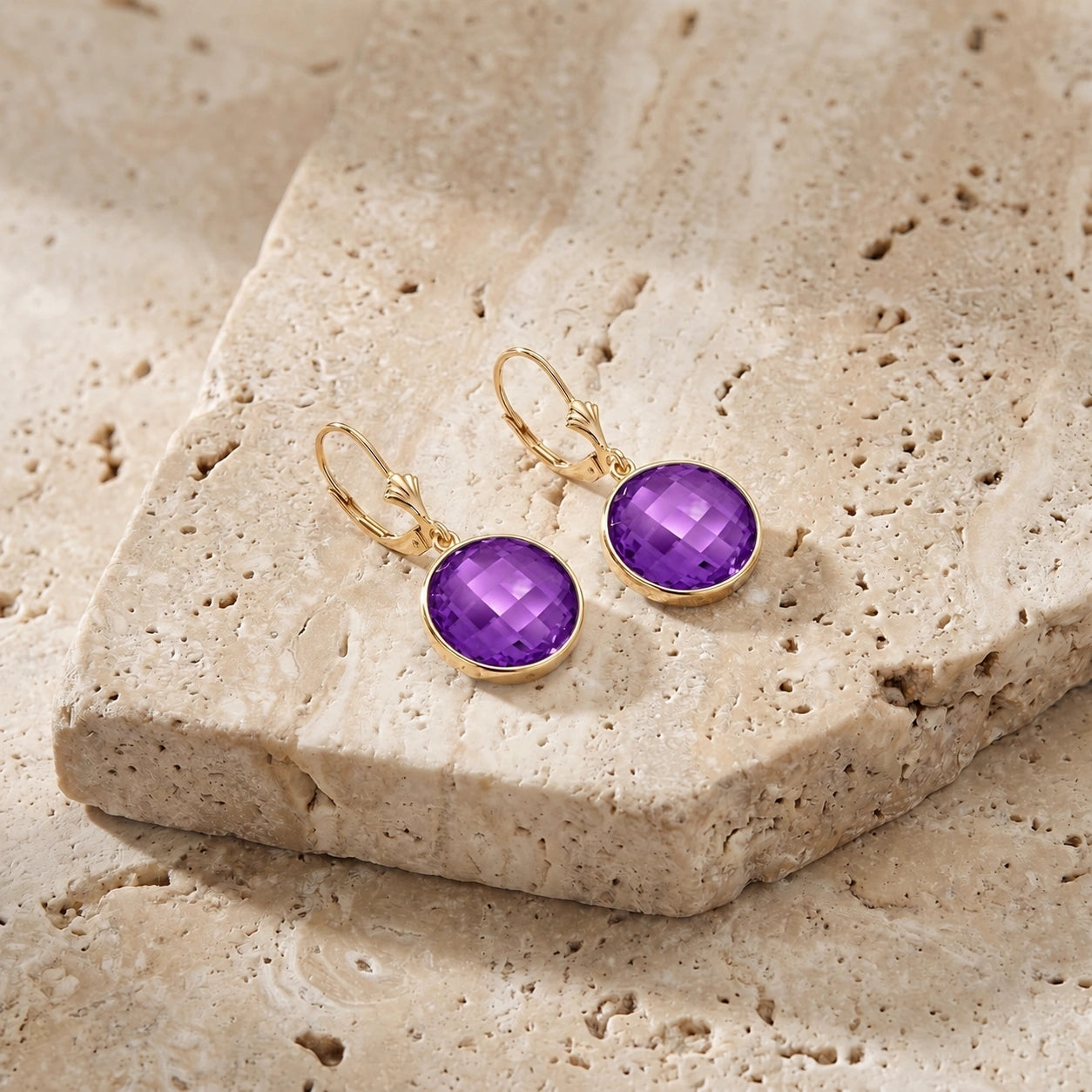 Yellow Gold Earrings Amethyst 10K — Elisa