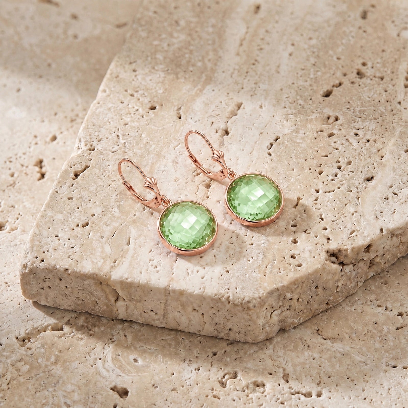Rose Gold Earrings Green Amethyst 10K — Elisa