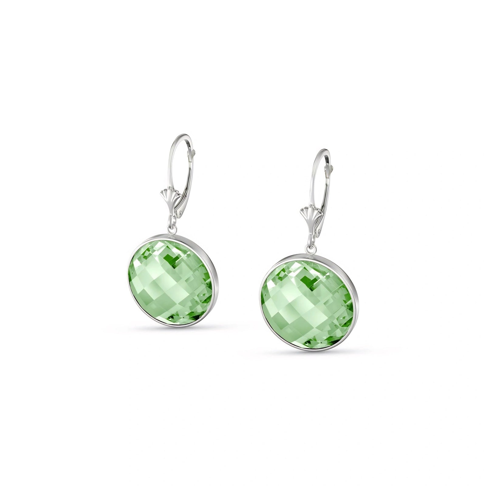 White Gold Earrings Green Amethyst 10K — Elisa