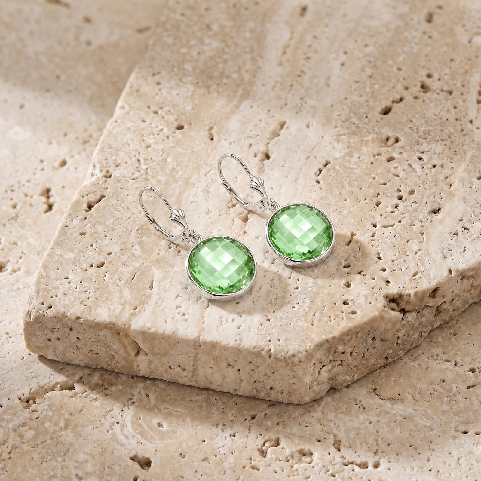 White Gold Earrings Green Amethyst 10K — Elisa