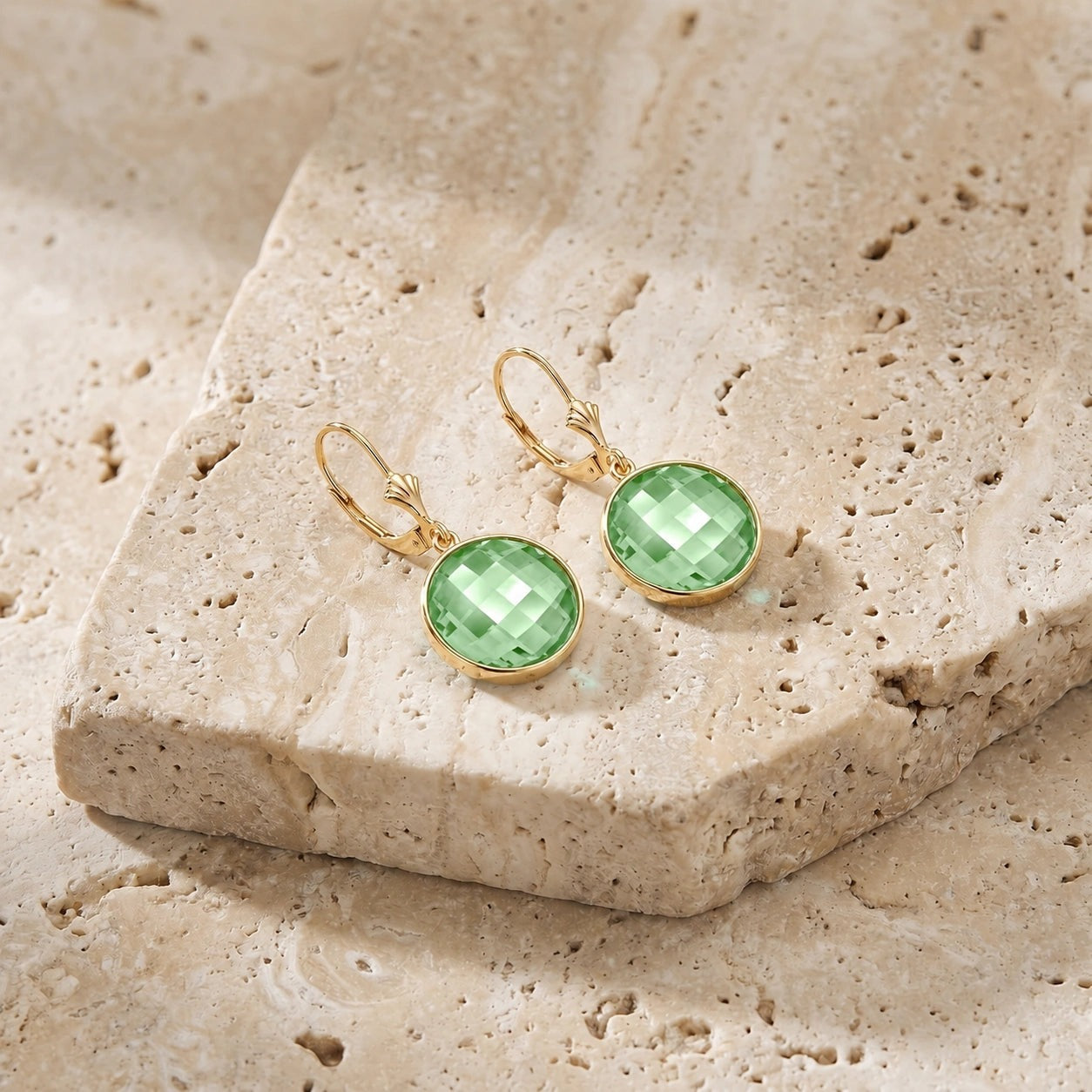 Yellow Gold Earrings Green Amethyst 10K — Elisa