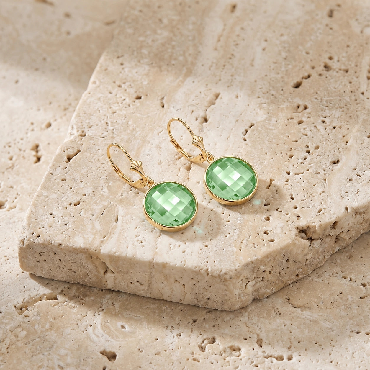 Yellow Gold Earrings Green Amethyst 10K — Elisa