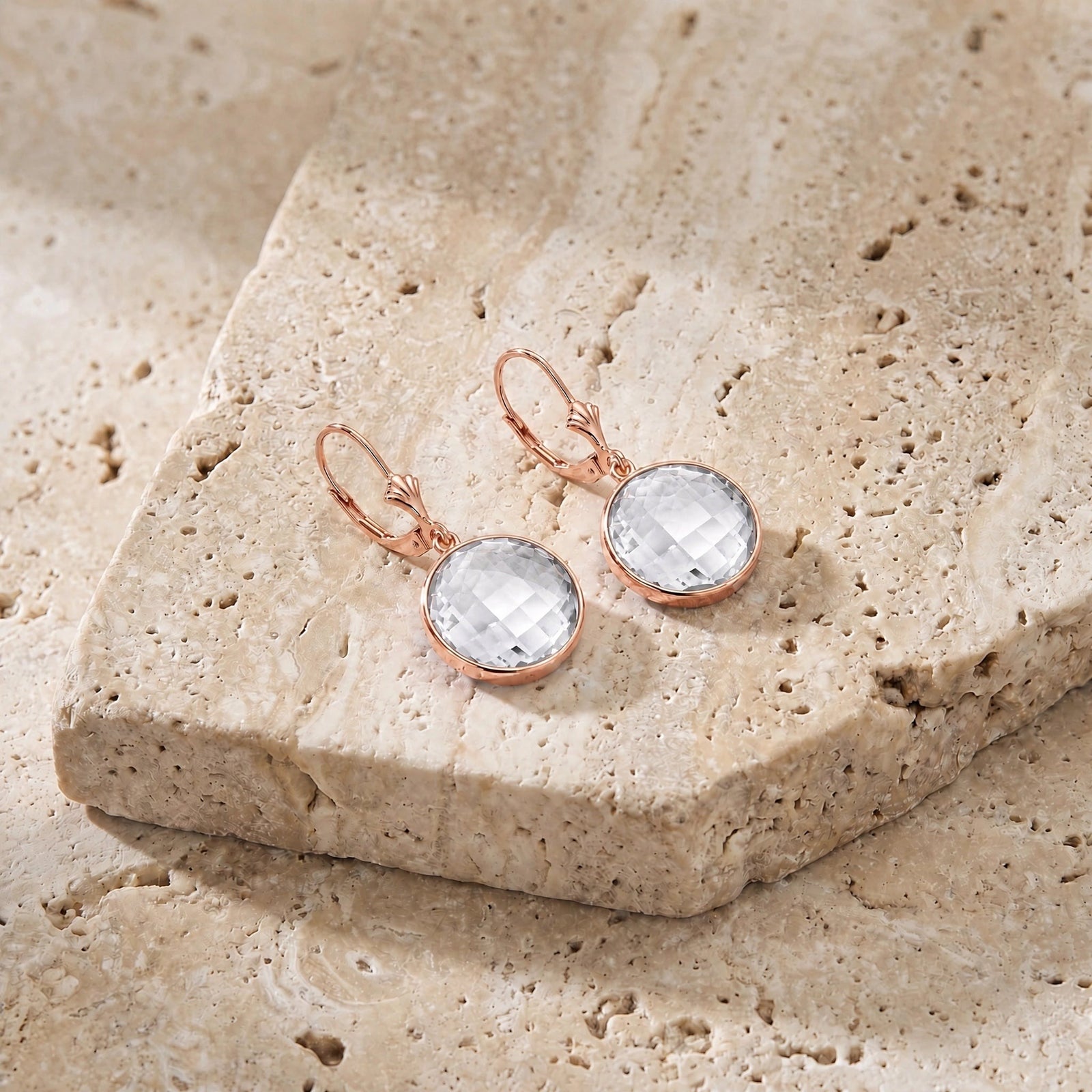 Rose Gold Earrings White Topaz 10K — Elisa