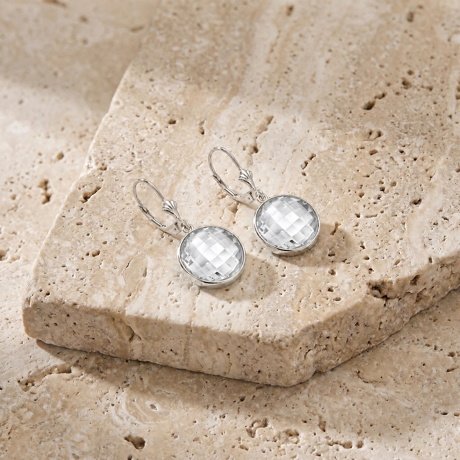 White Gold Earrings White Topaz 10K — Elisa