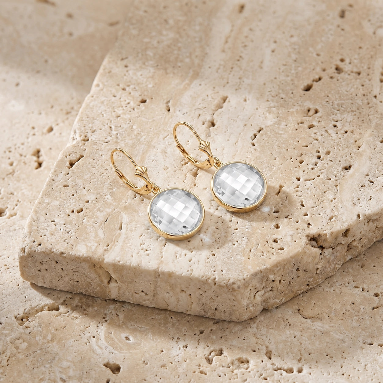 Yellow Gold Earrings White Topaz 10K — Elisa