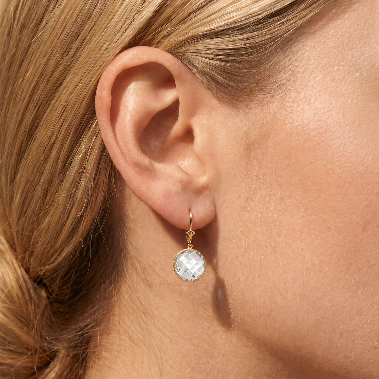 Yellow Gold Earrings White Topaz 10K — Elisa