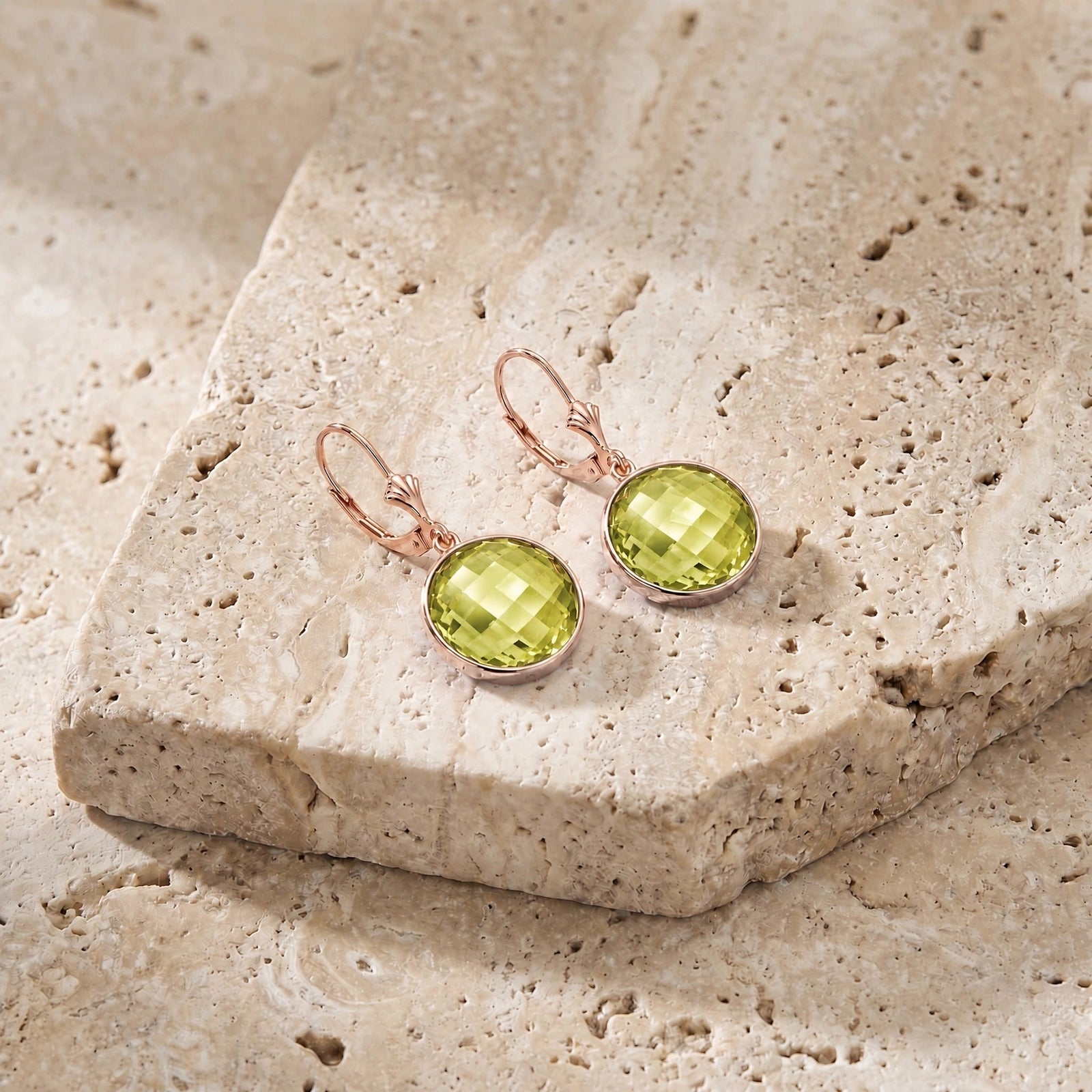 Rose Gold Earrings Lemon Quartz 10K — Elisa