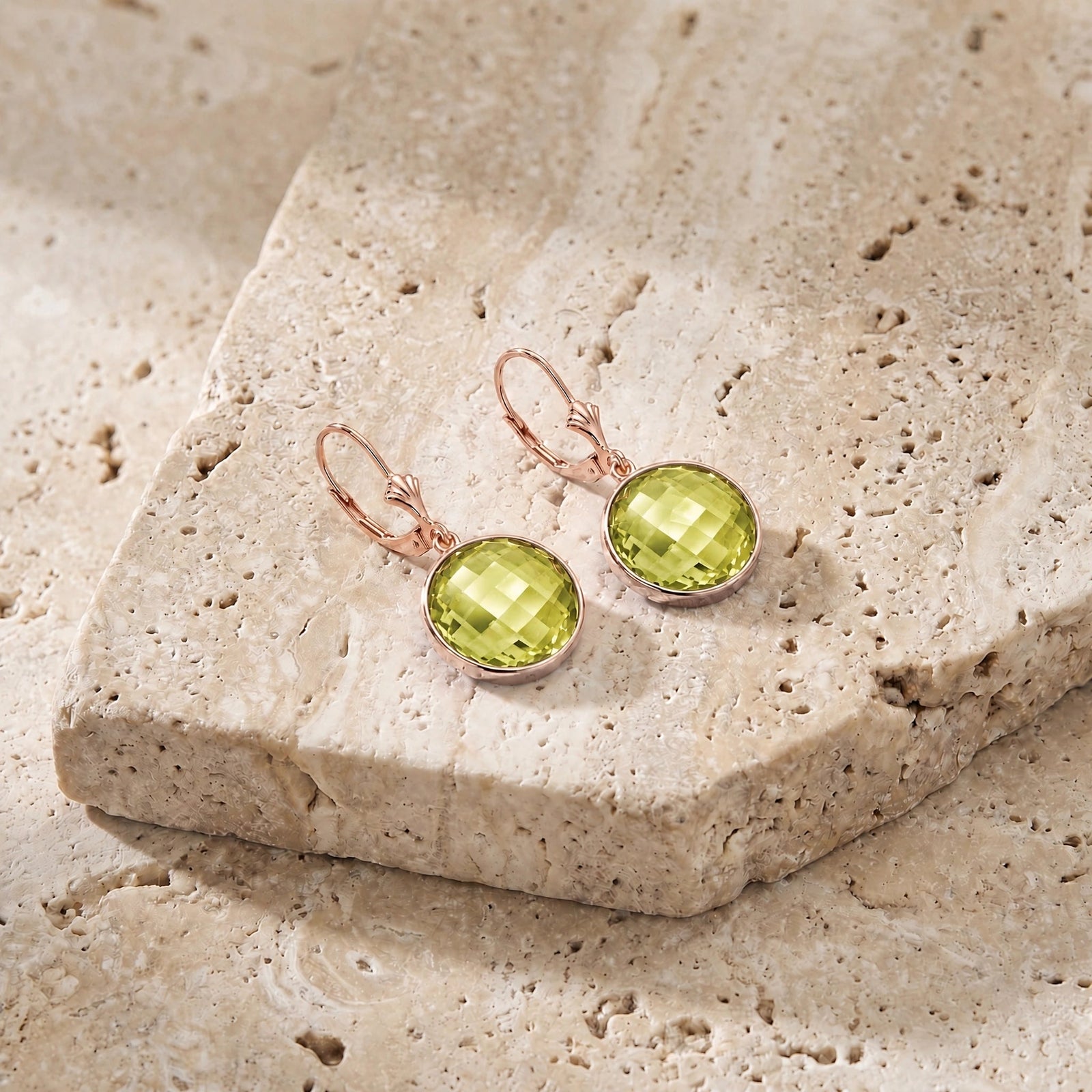 Rose Gold Earrings Lemon Quartz 10K — Elisa