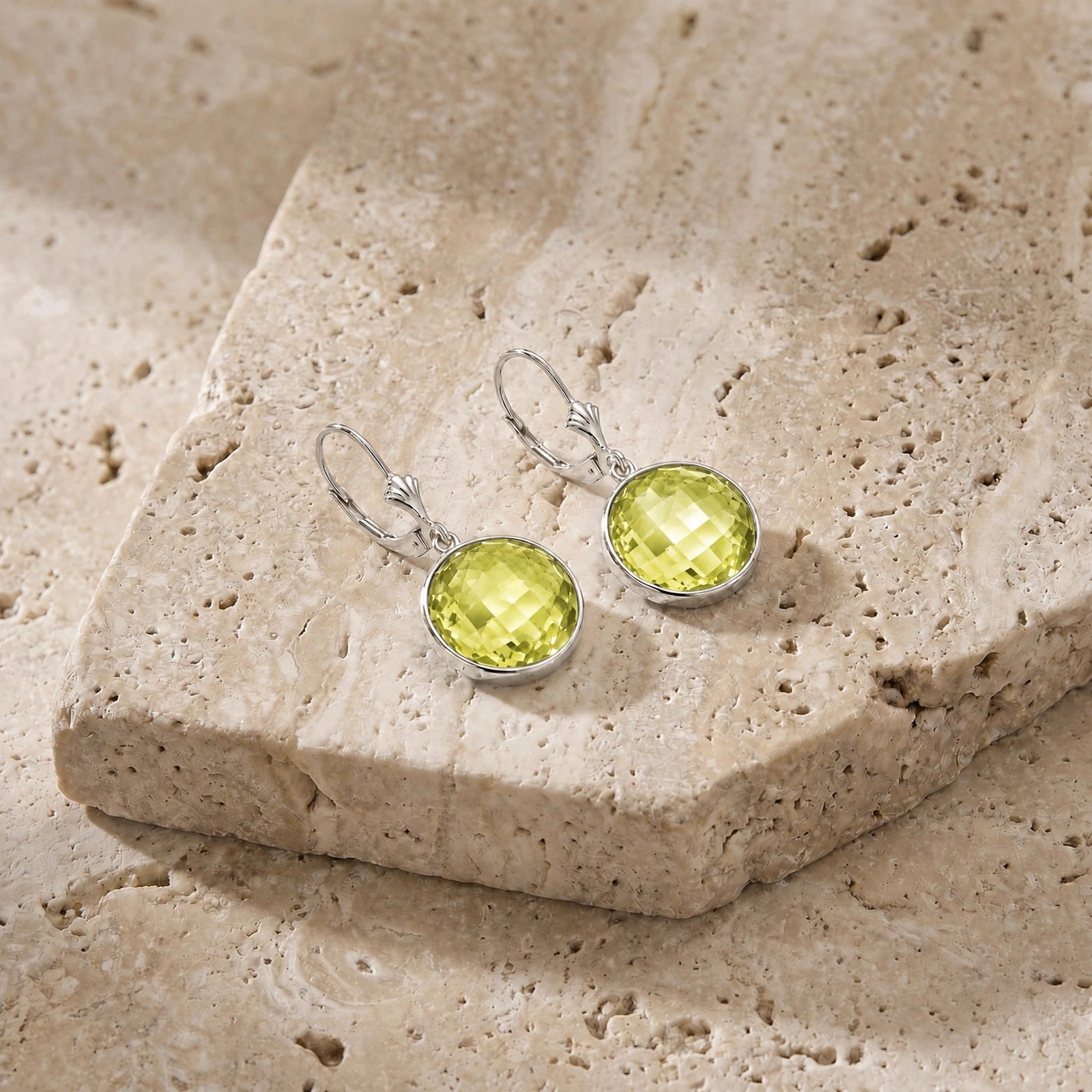 White Gold Earrings Lemon Quartz 10K — Elisa