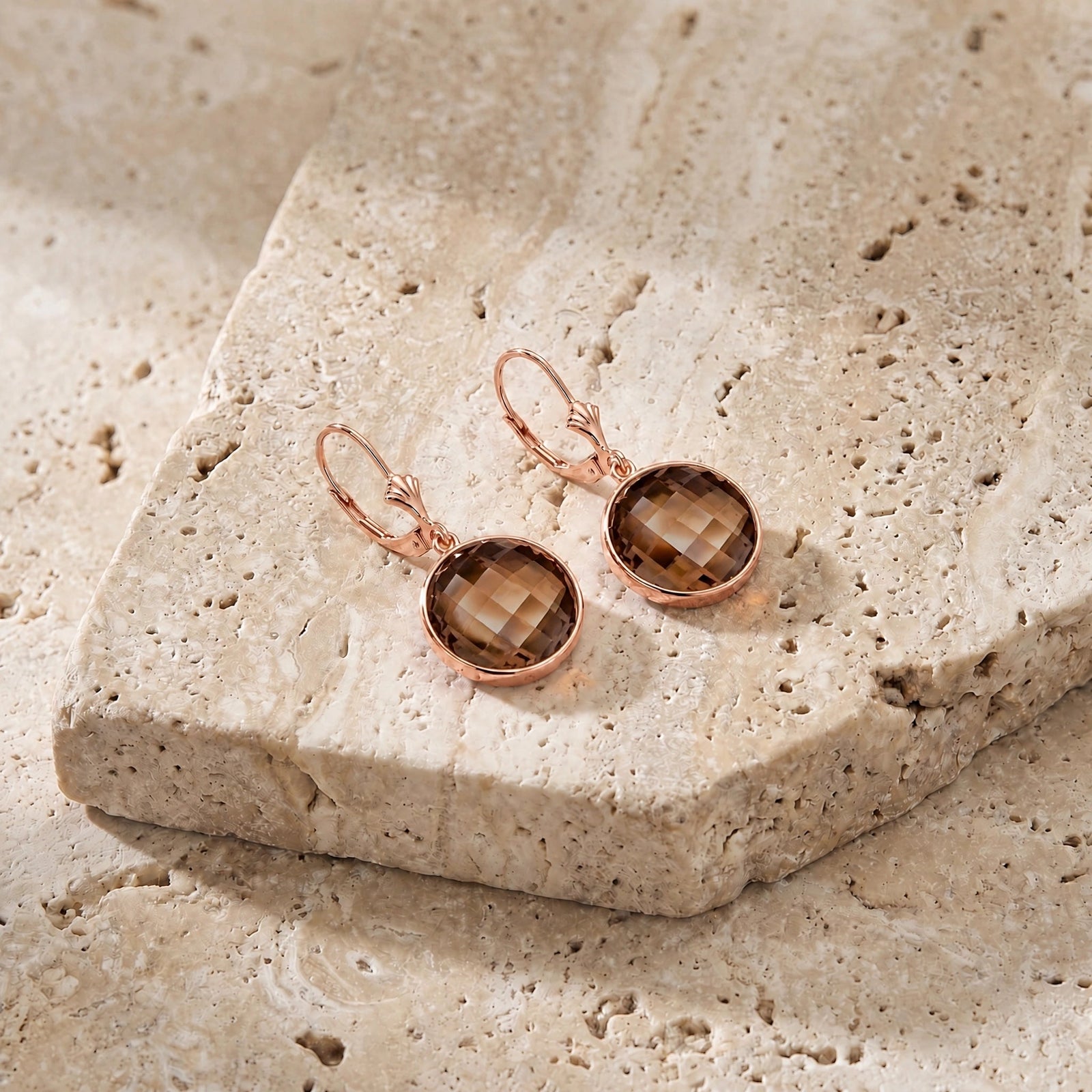 Rose Gold Earrings Smoky Quartz 10K — Elisa
