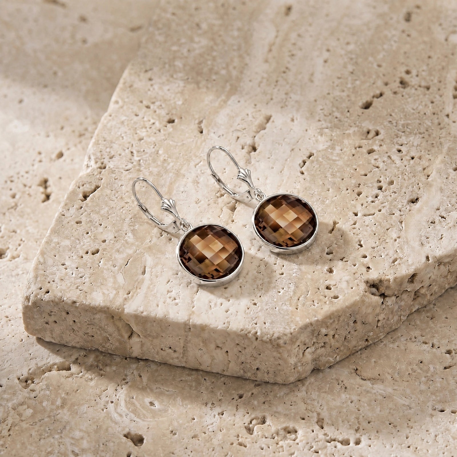 White Gold Earrings Smoky Quartz 10K — Elisa