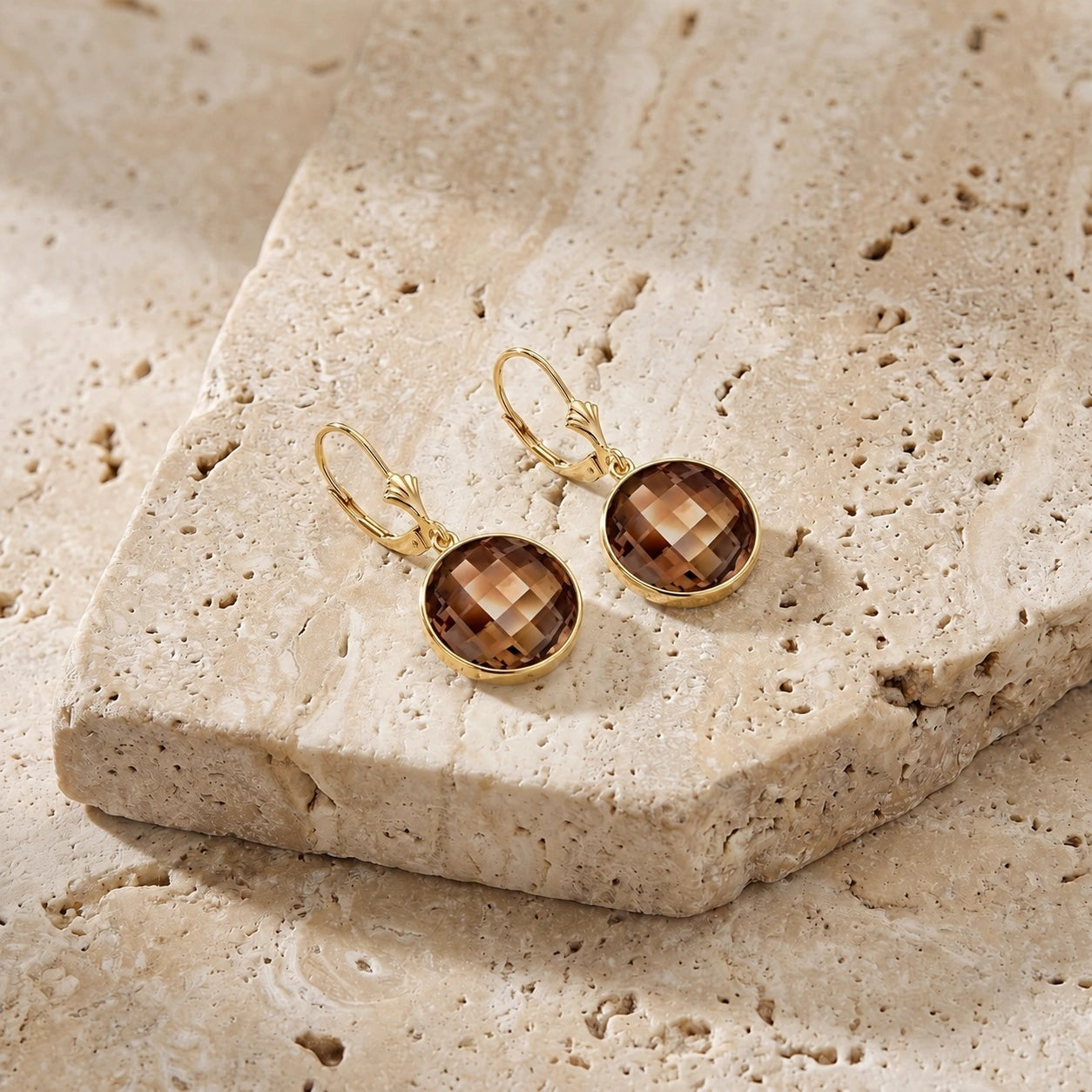 Yellow Gold Earrings Smoky Quartz 10K — Elisa