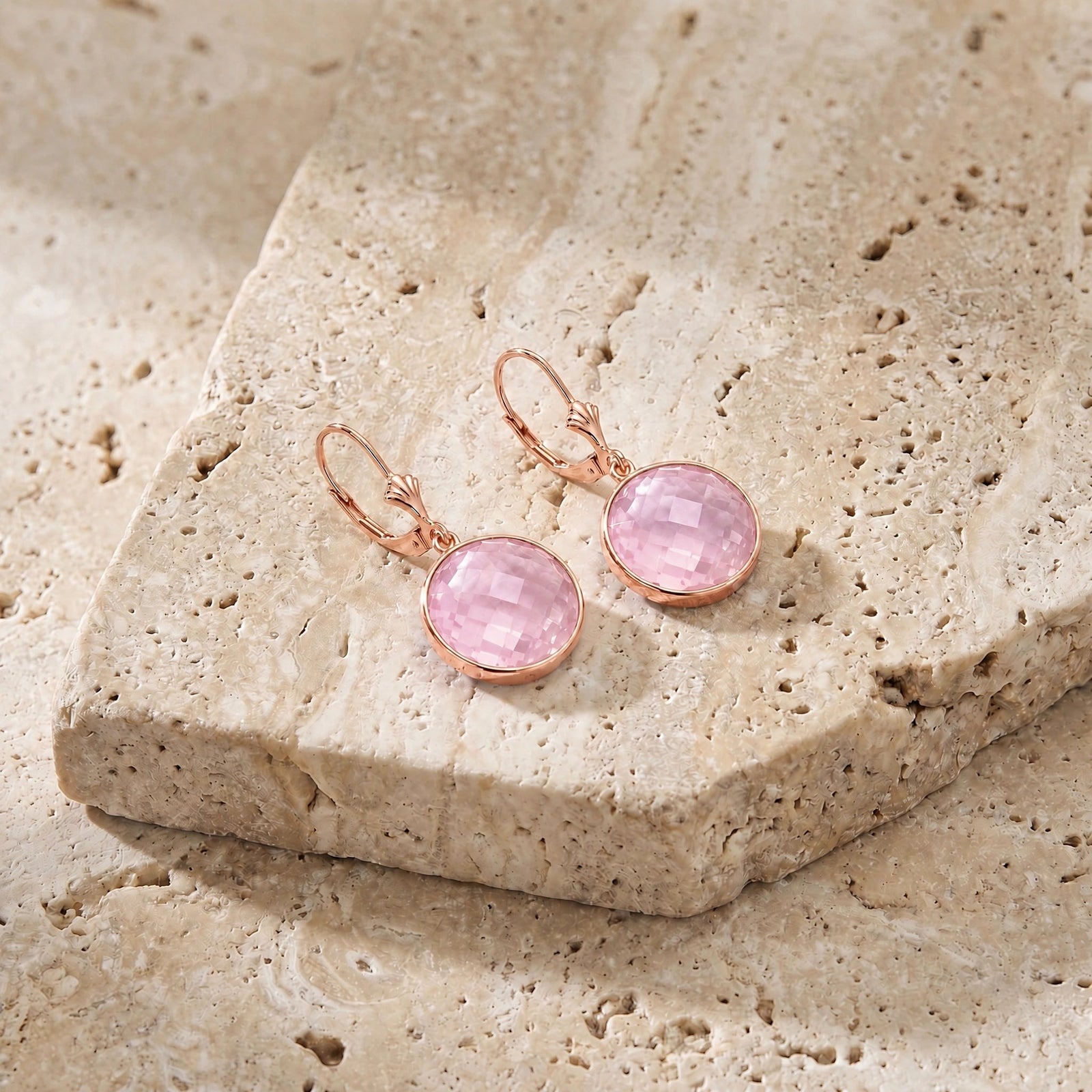 Rose Gold Earrings Rose Quartz 10K — Elisa
