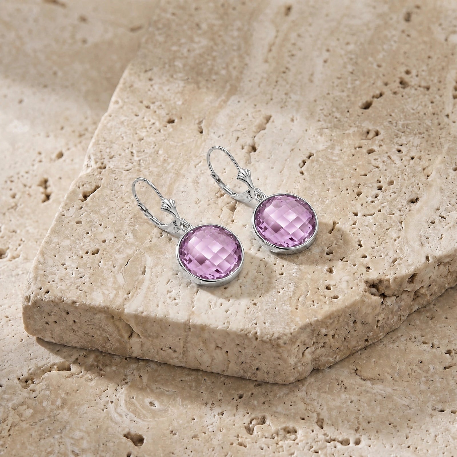 White Gold Earrings Rose Quartz 10K — Elisa