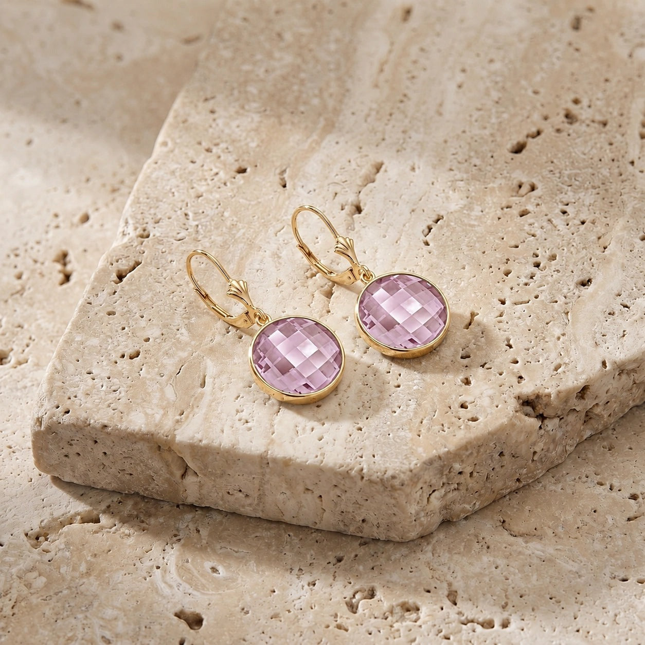 Yellow Gold Earrings Rose Quartz 10K — Elisa