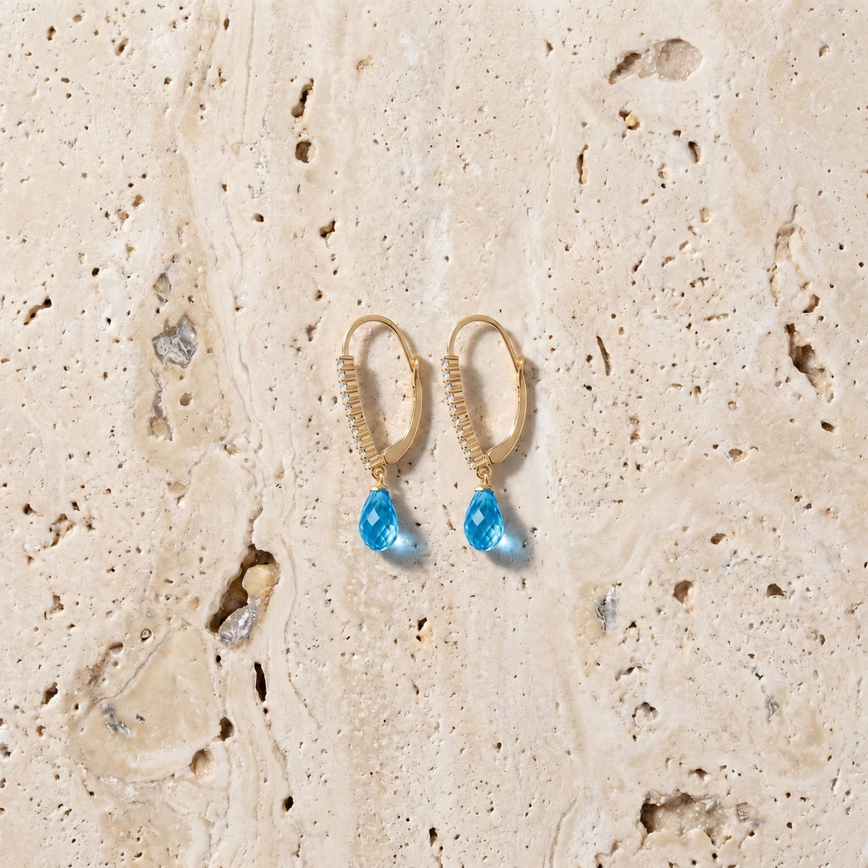 Yellow Gold Blue Topaz & Diamond — Mariacrocifissa