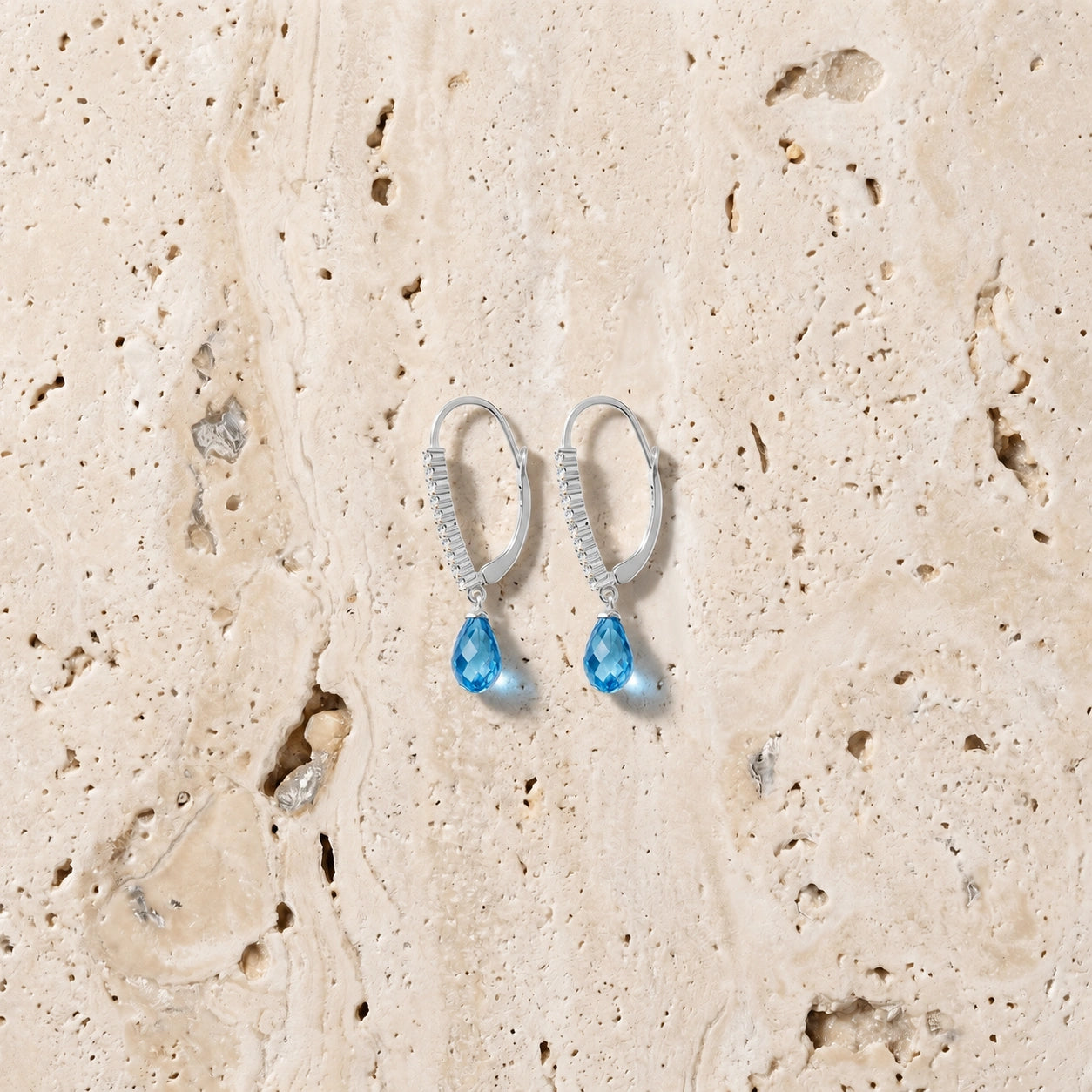 White Gold Heritage Earrings Blue Topaz 10K — Angela