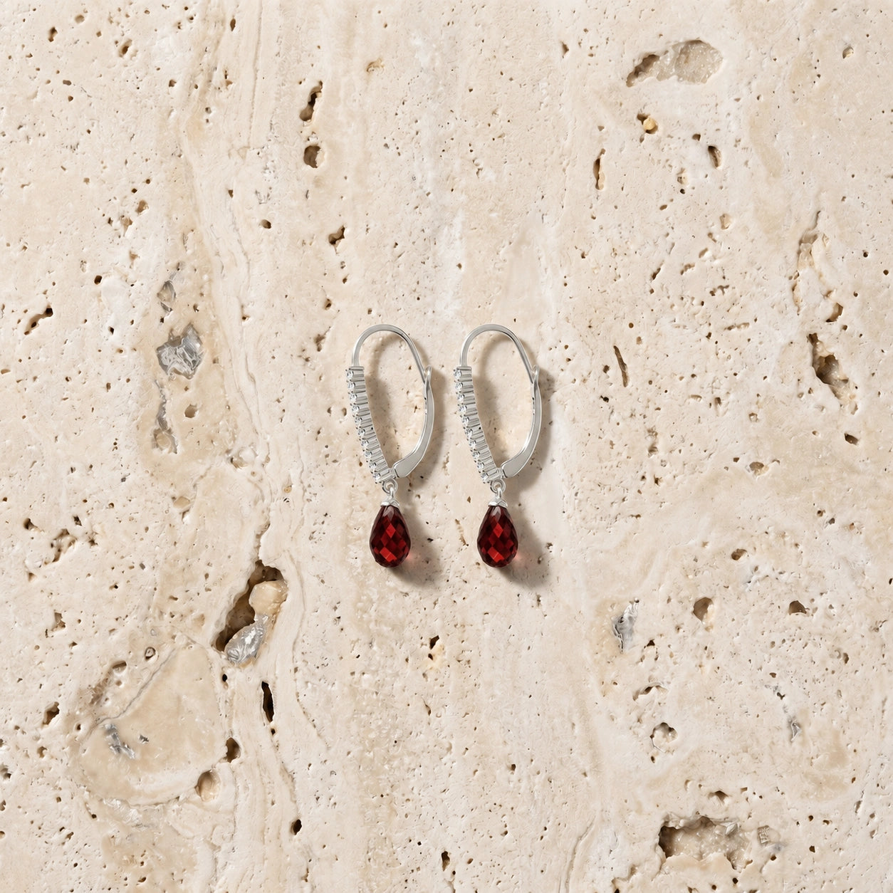 White Gold Heritage Earrings Garnet 10K — Angela