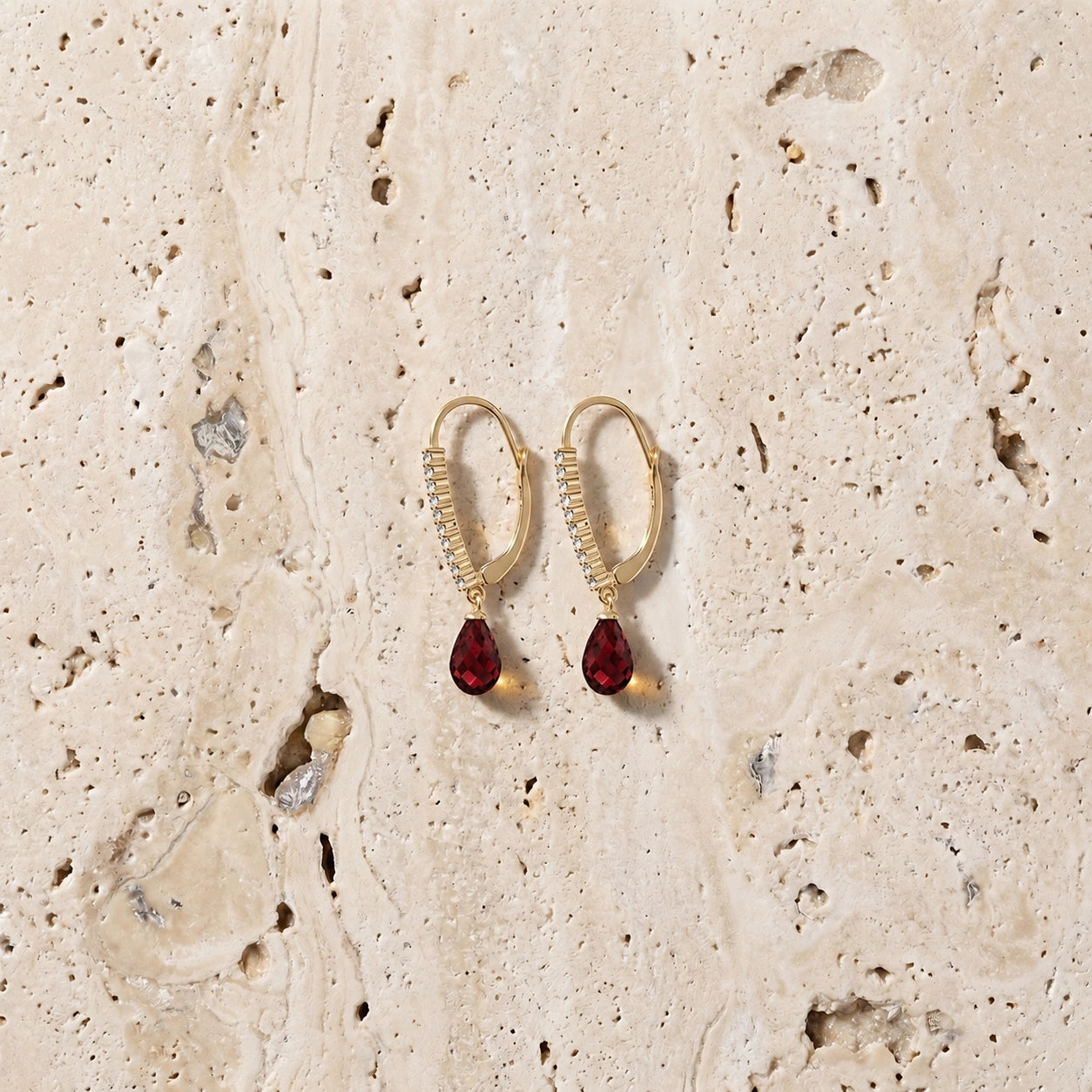 Yellow Gold Heritage Earrings Garnet 10K — Angela