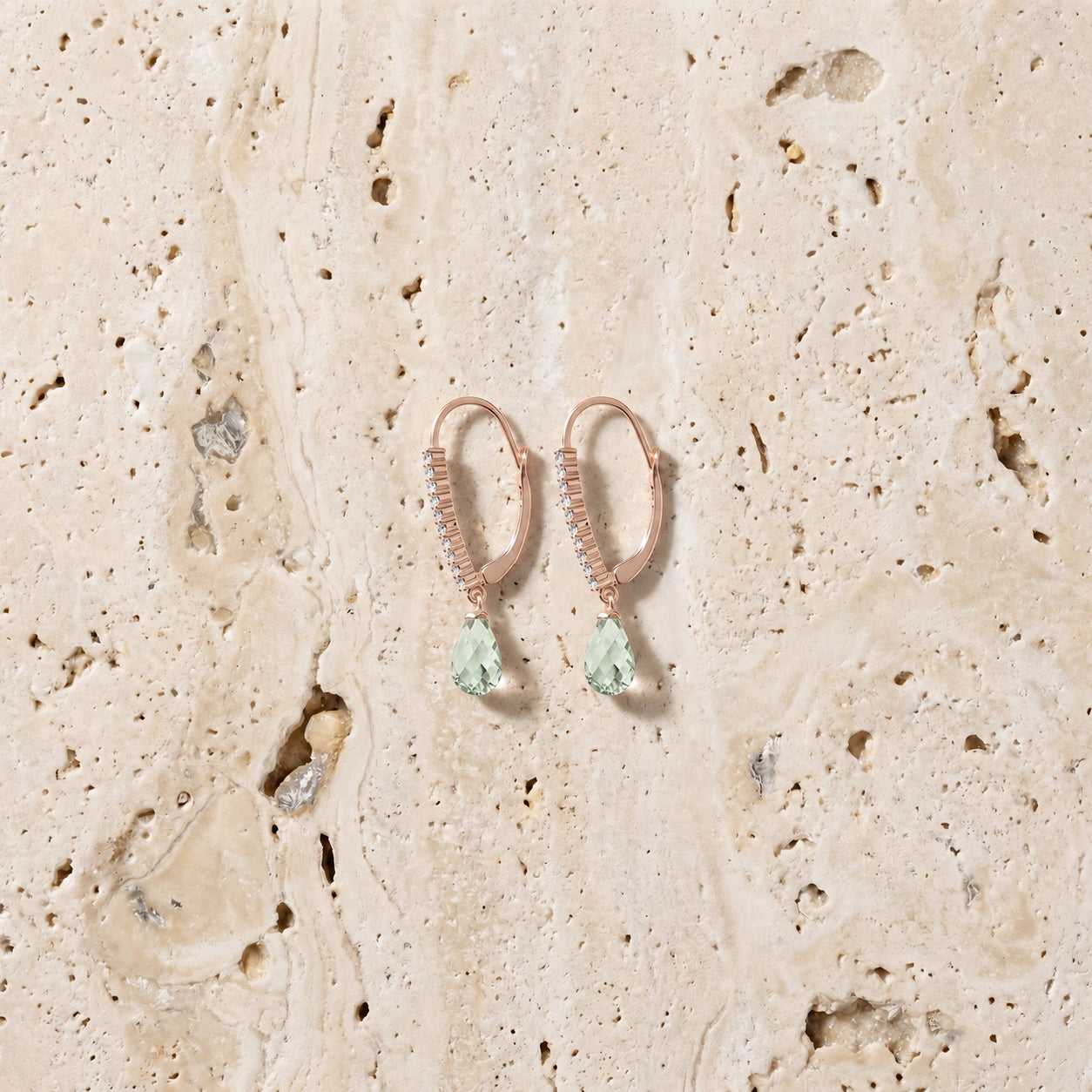 Rose Gold Heritage Earrings Green Amethyst 10K — Angela