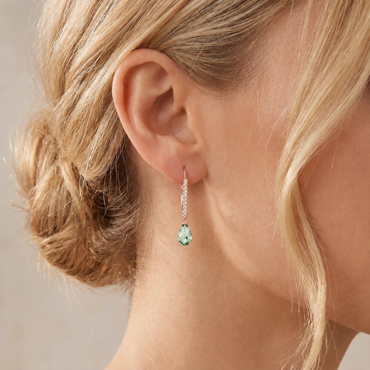 Rose Gold Heritage Earrings Green Amethyst 10K — Angela