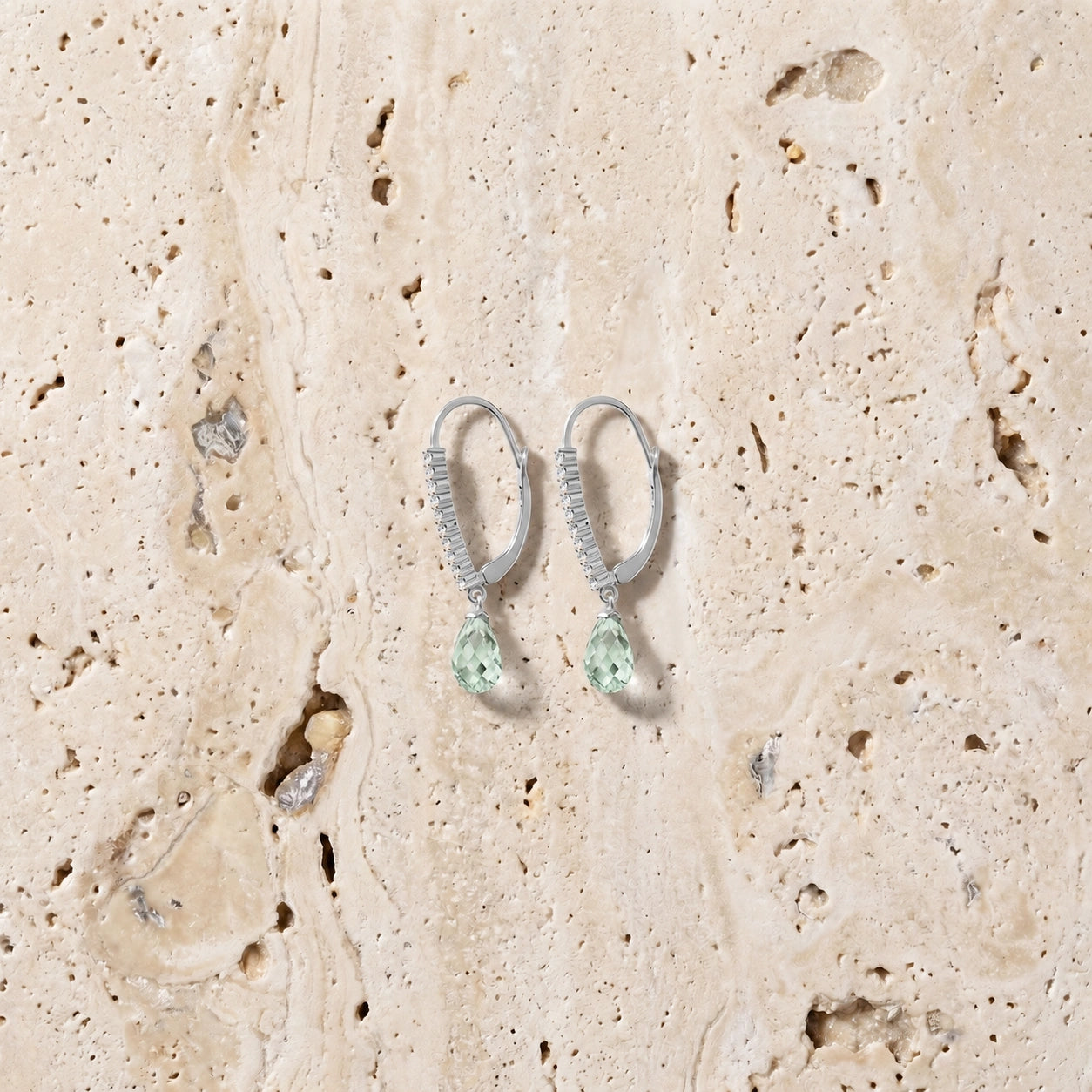 White Gold Heritage Earrings Green Amethyst 10K — Angela
