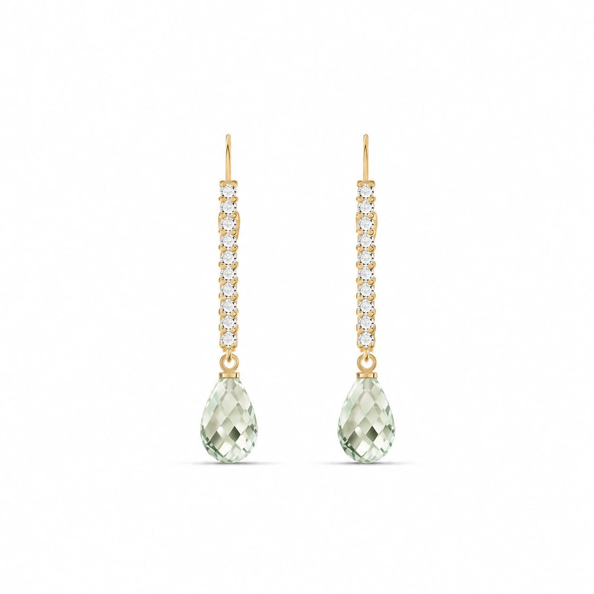 Yellow Gold Heritage Earrings Green Amethyst 10K — Angela