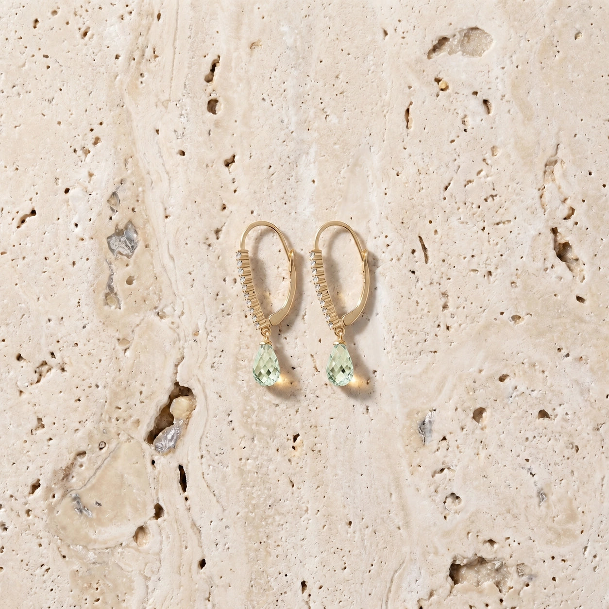 Yellow Gold Heritage Earrings Green Amethyst 10K — Angela