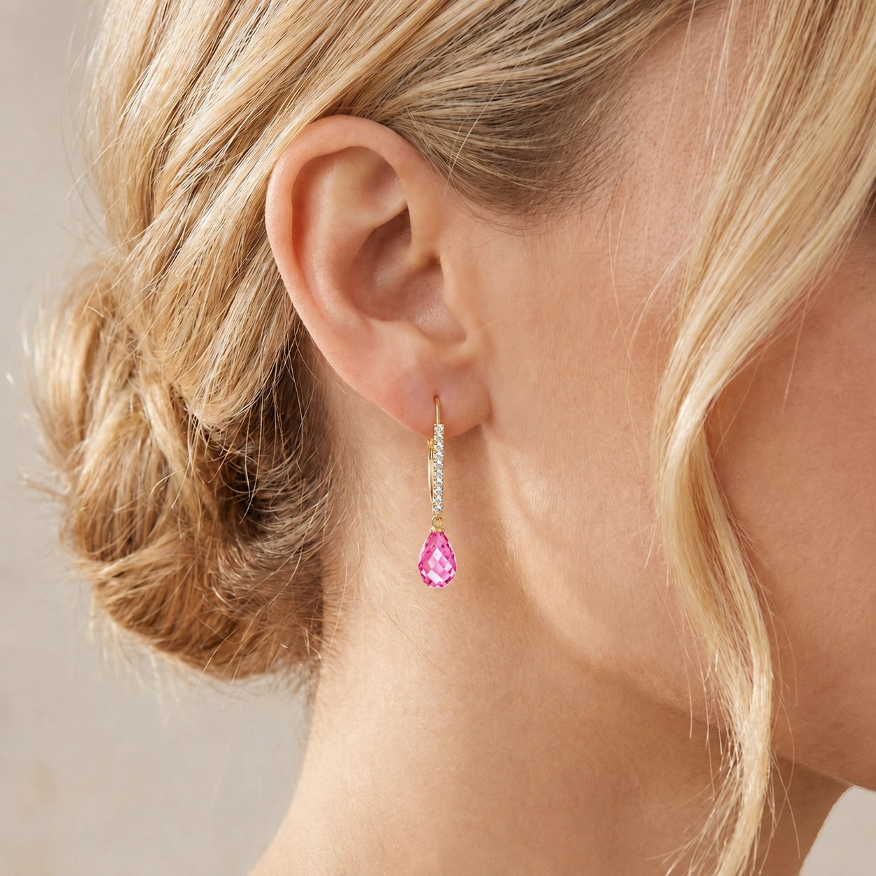 Yellow Gold Pink Topaz & Diamond — Mariacrocifissa