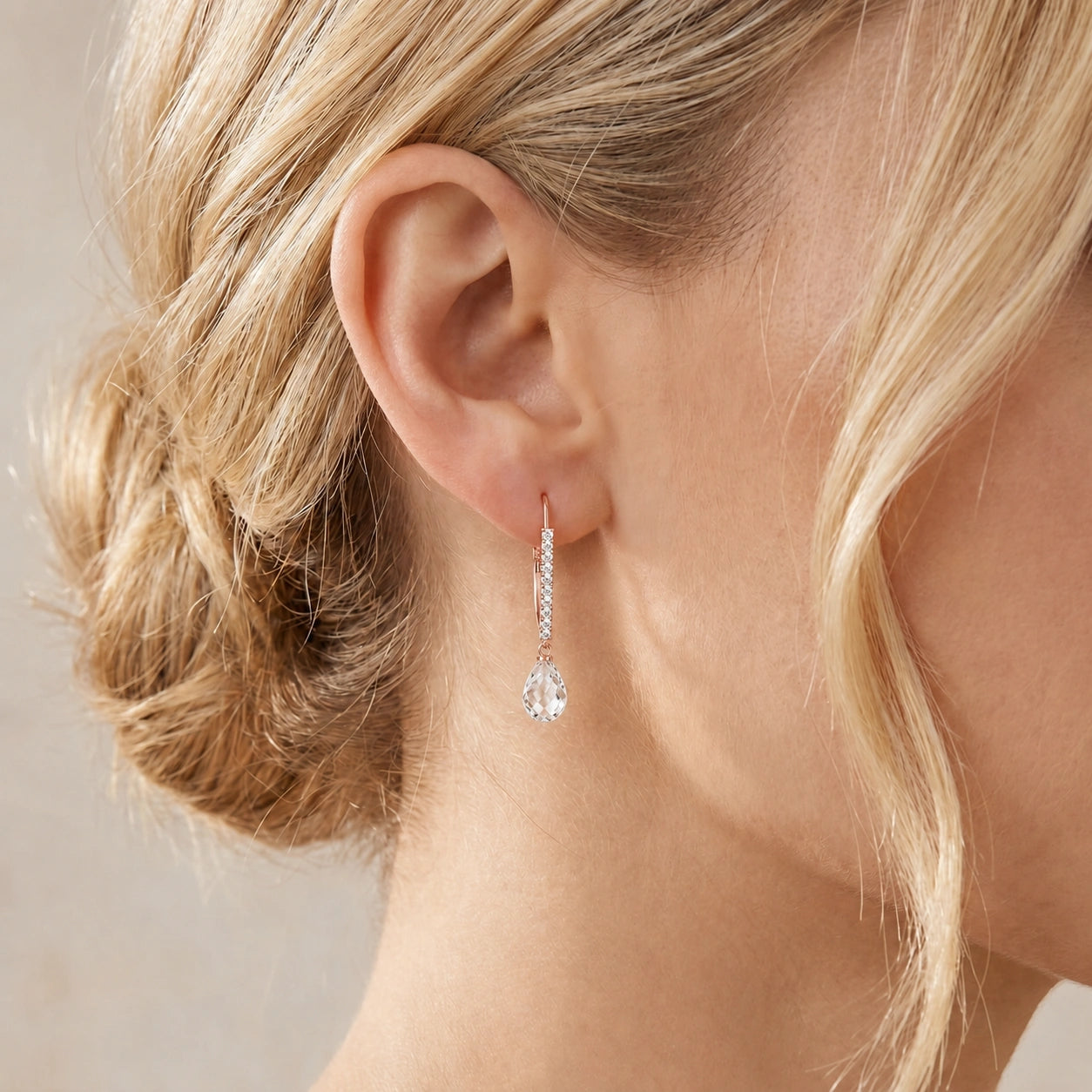 Rose Gold Heritage Earrings White Topaz 10K — Angela