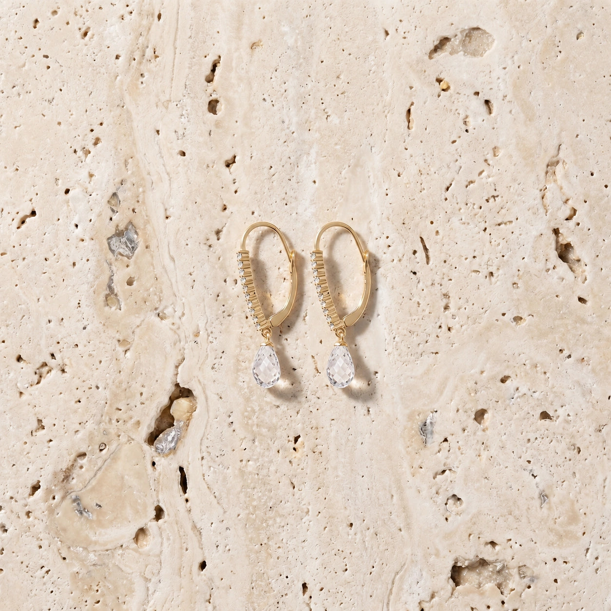 Yellow Gold Heritage Earrings White Topaz 10K — Angela