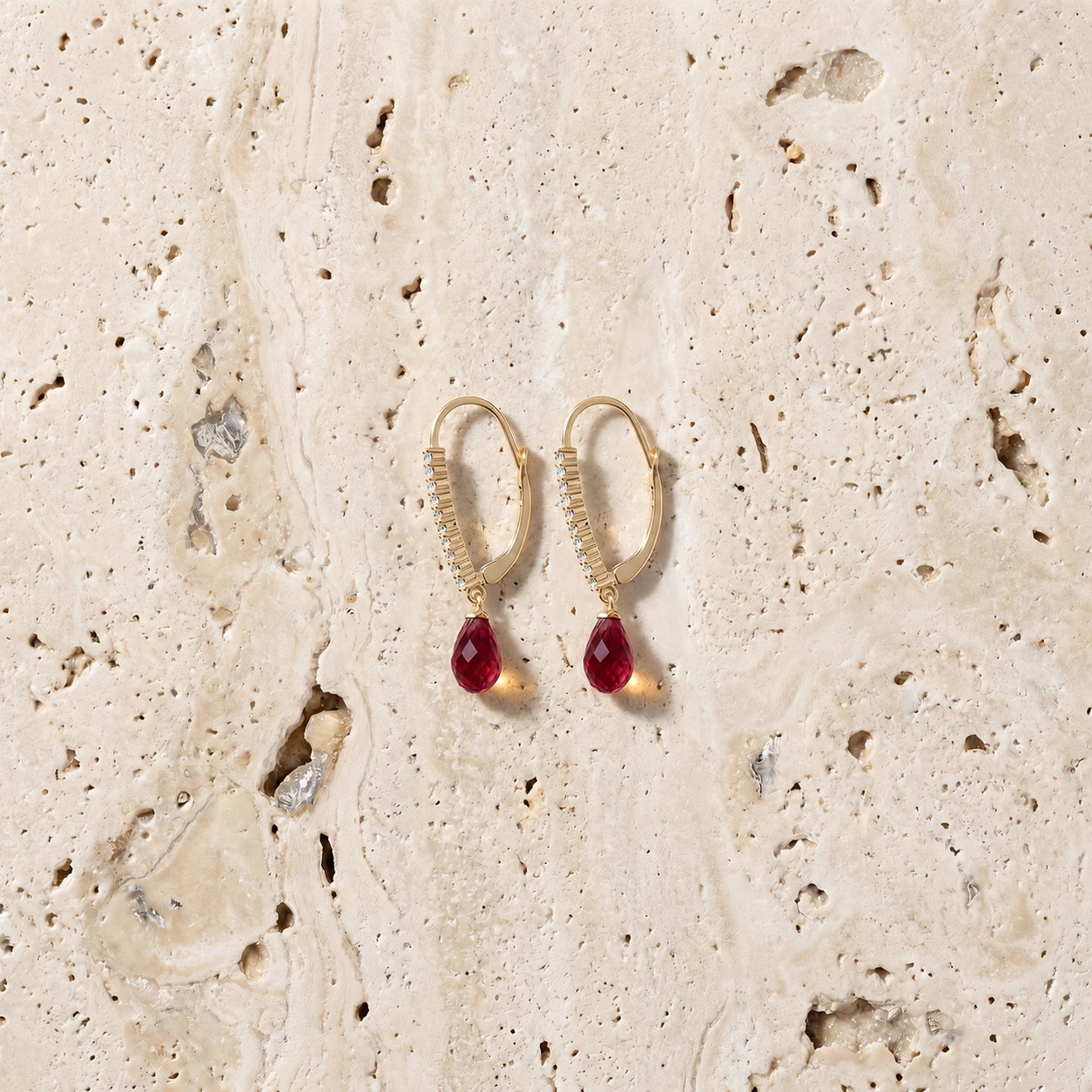 Yellow Gold Heritage Earrings Ruby 10K — Angela