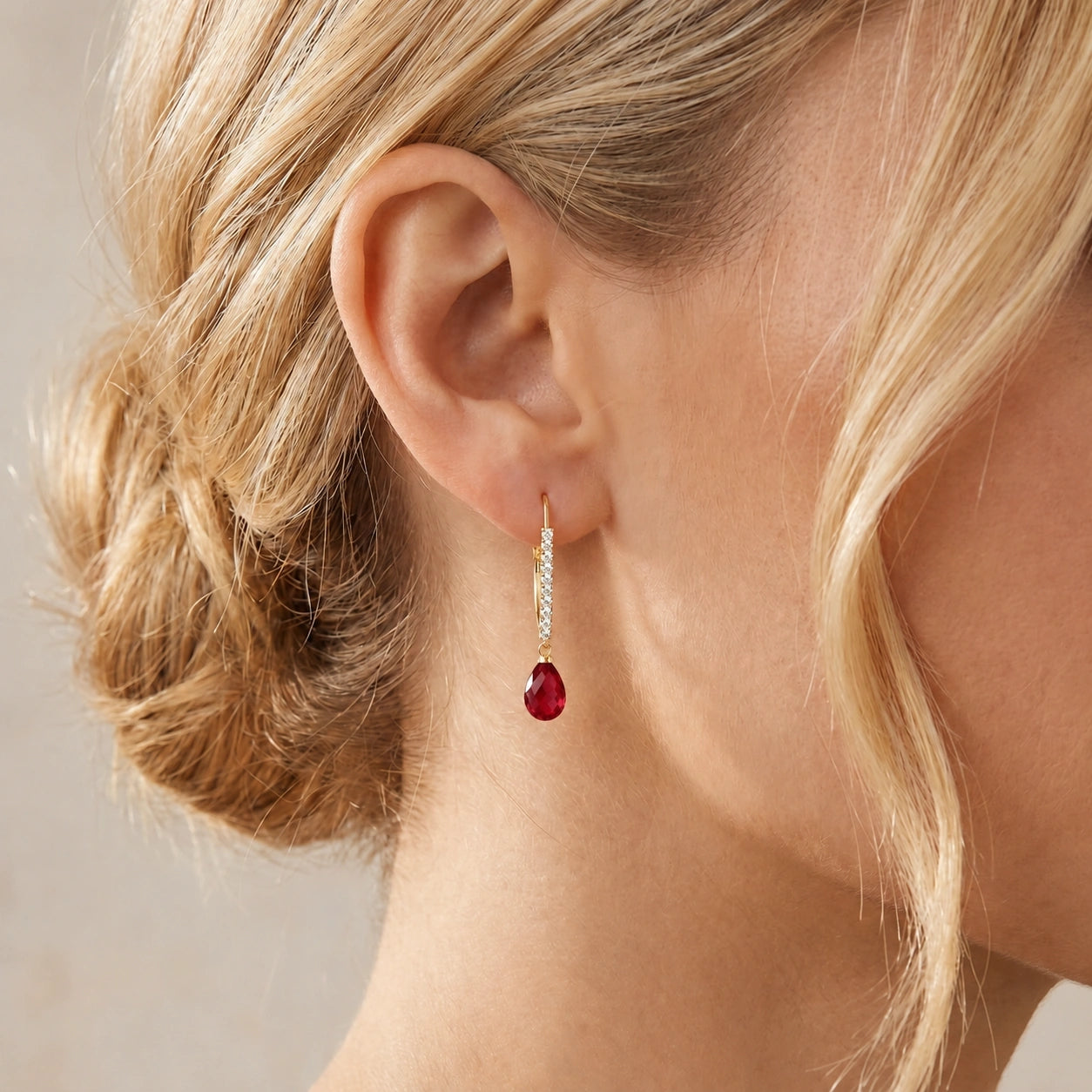 Yellow Gold Heritage Earrings Ruby 10K — Angela