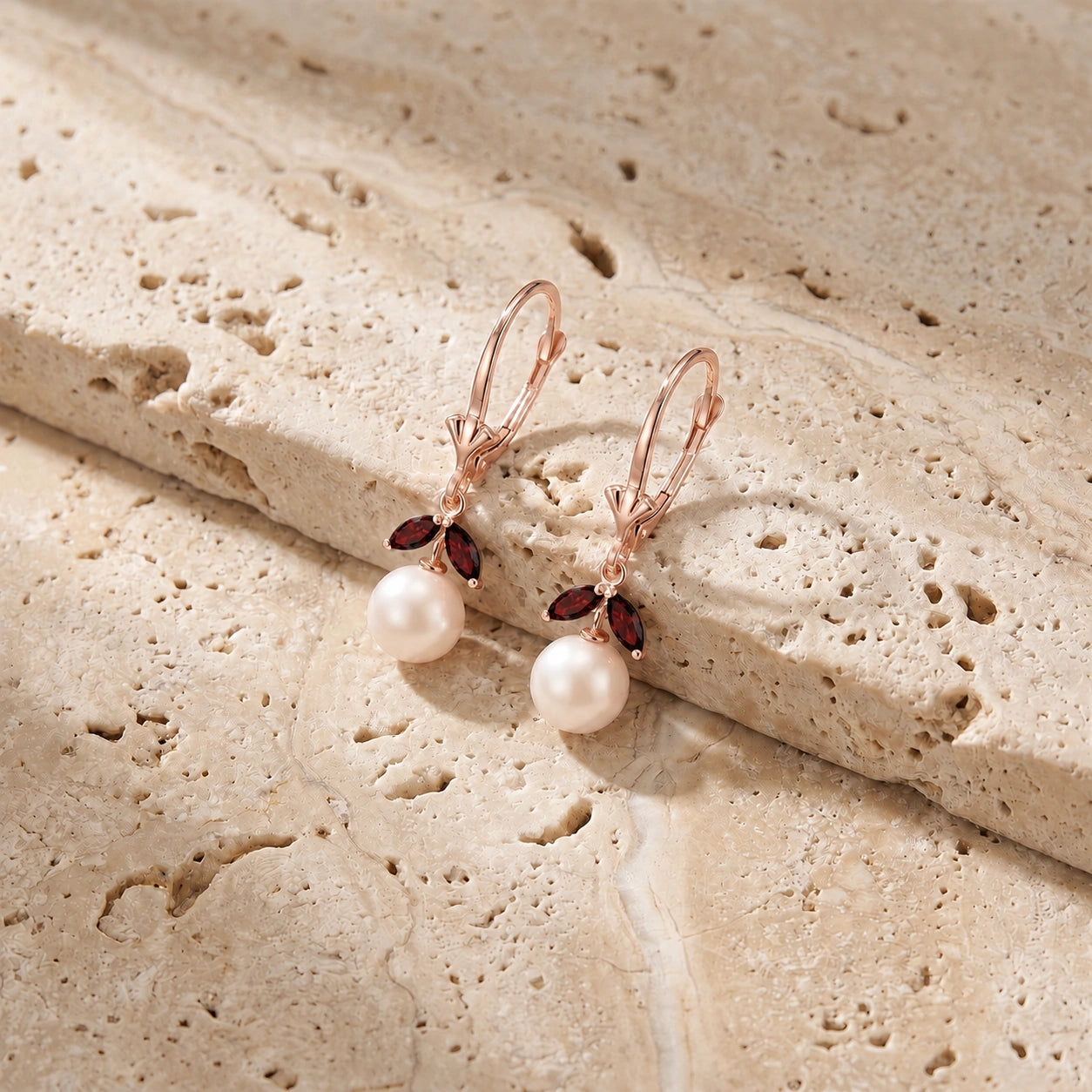 Rose Gold Petal Earrings Pearl 10K — Daniela
