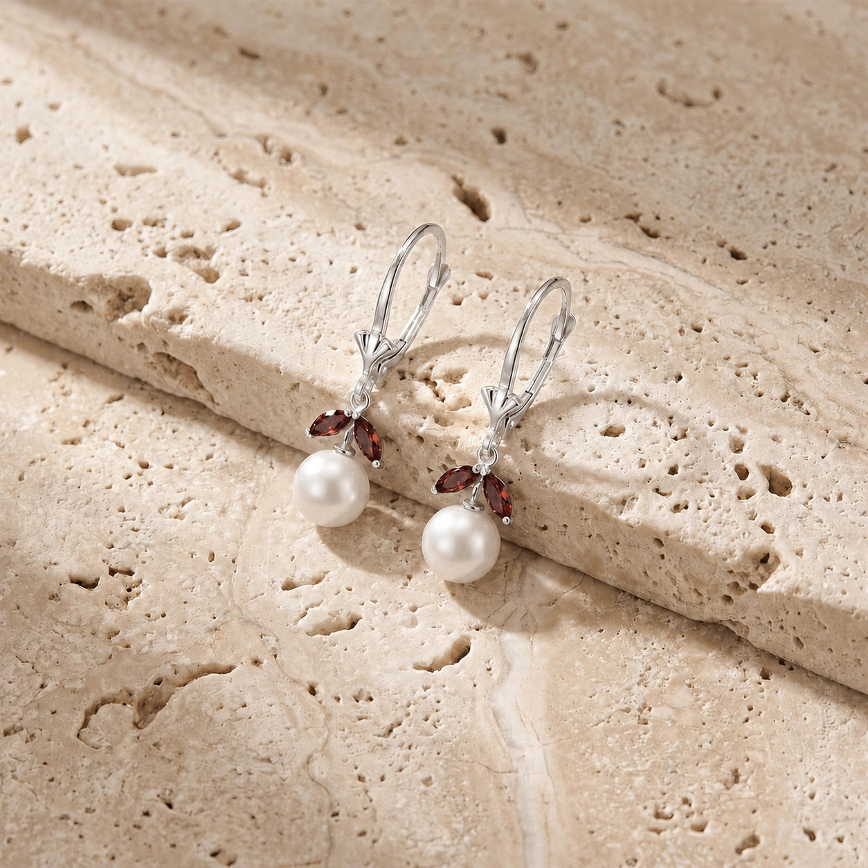 White Gold Petal Earrings Pearl 10K — Daniela