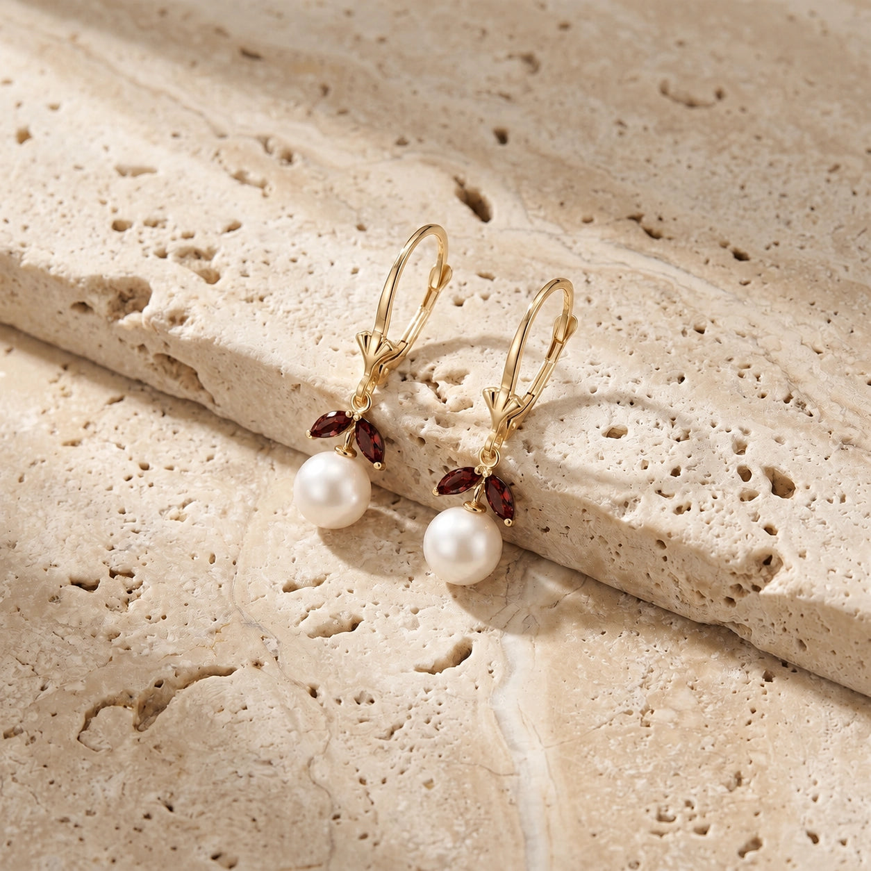 Yellow Gold Petal Earrings Pearl 10K — Daniela