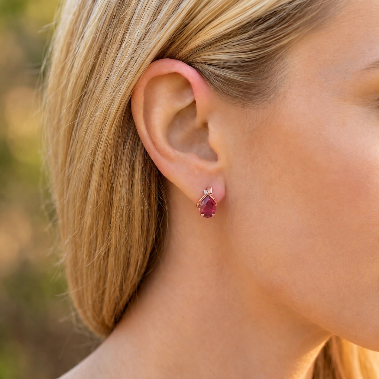 Rose Gold Belle Stud Earrings Ruby 10K — Elide