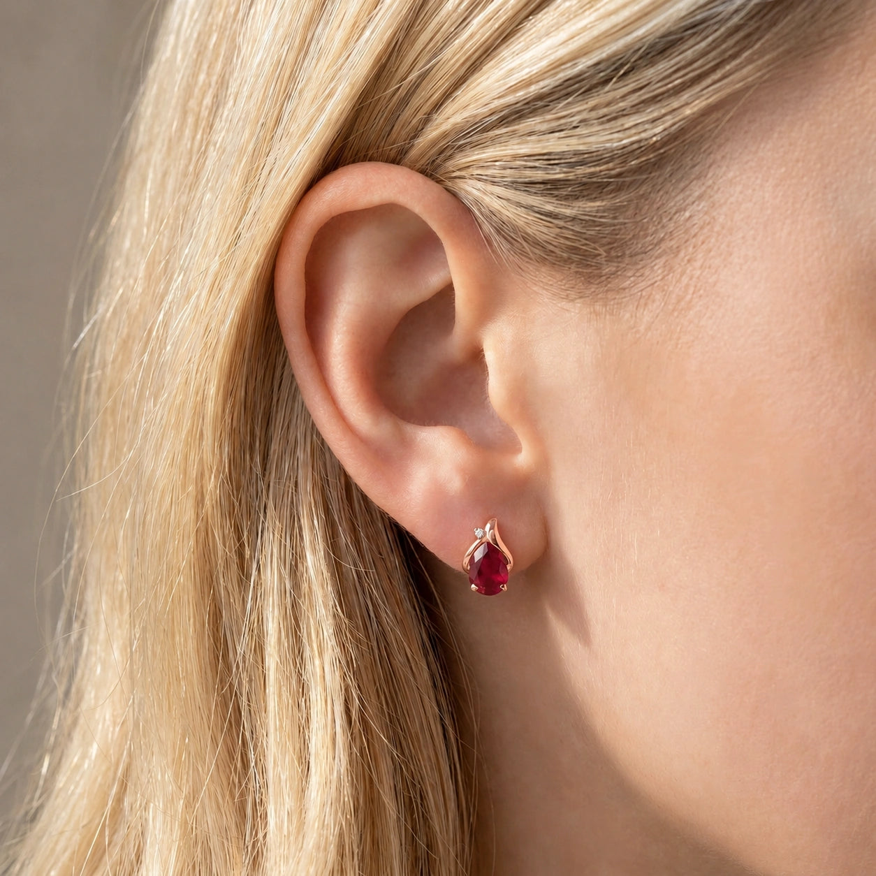 Rose Gold Belle Stud Earrings Ruby 10K — Elide