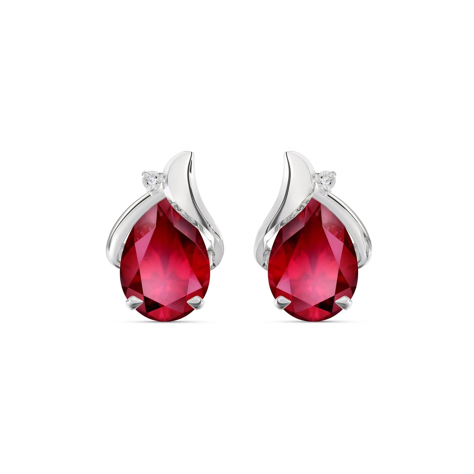 White Gold Belle Stud Earrings Ruby 10K — Elide