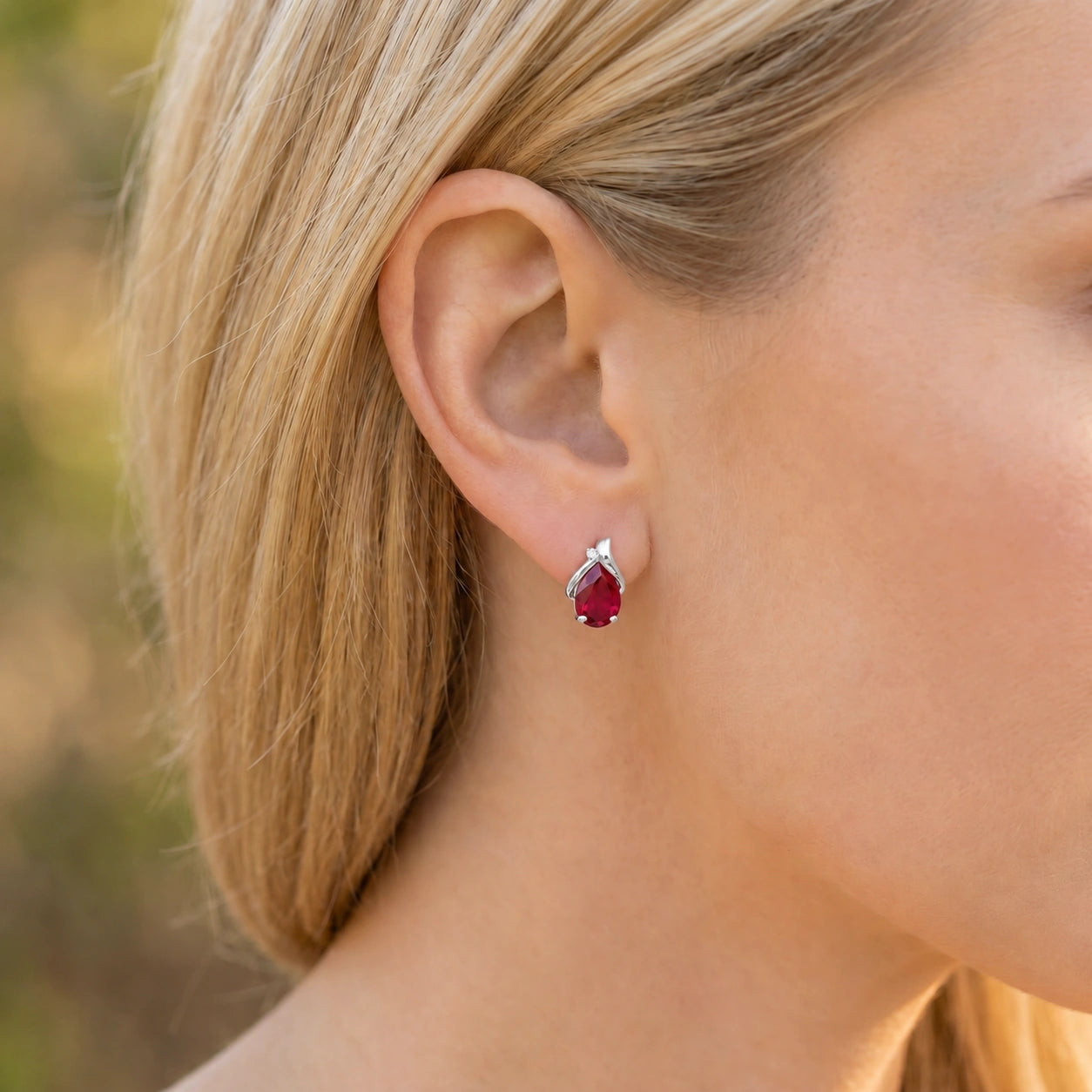 White Gold Belle Stud Earrings Ruby 10K — Elide