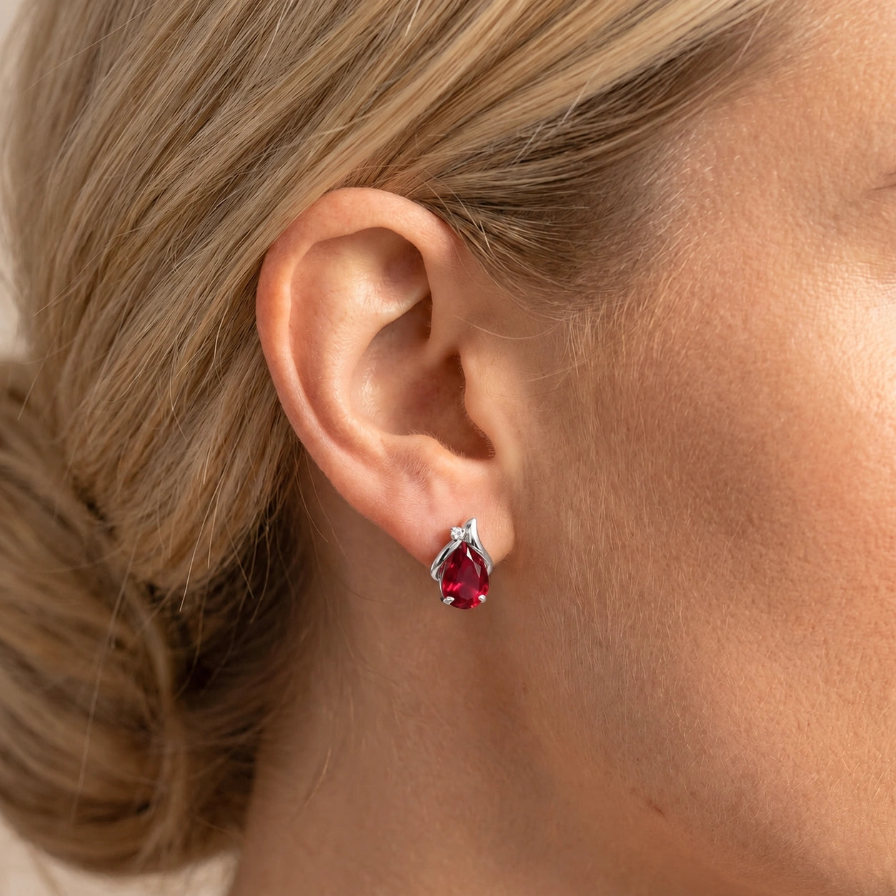 White Gold Belle Stud Earrings Ruby 10K — Elide