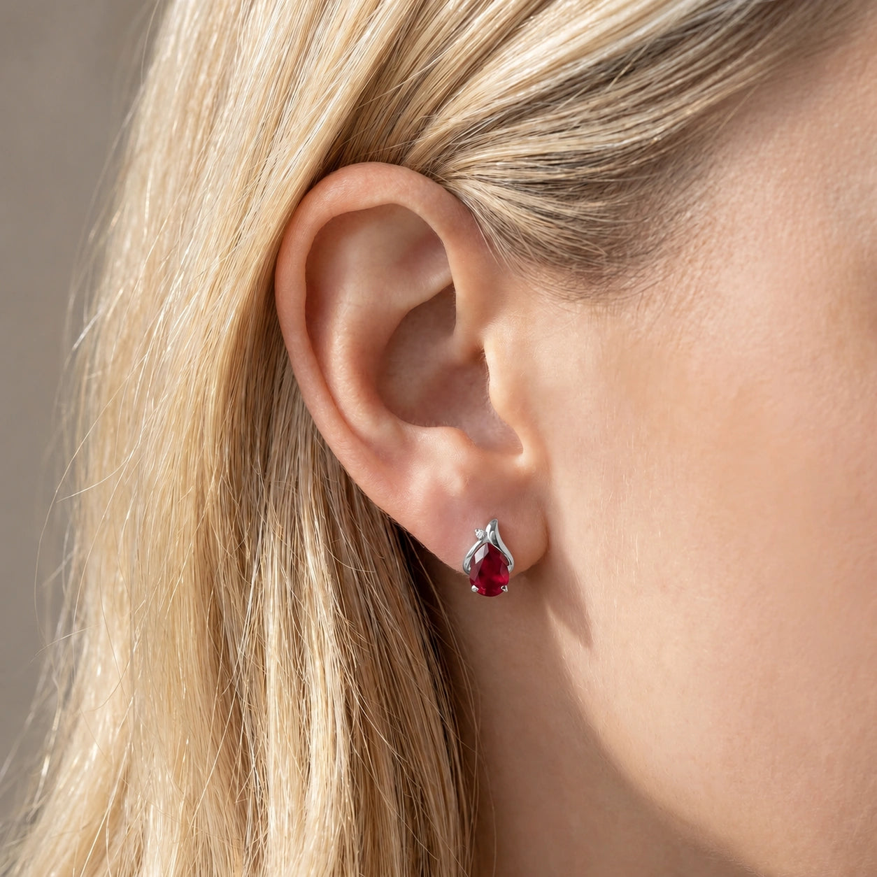 White Gold Belle Stud Earrings Ruby 10K — Elide