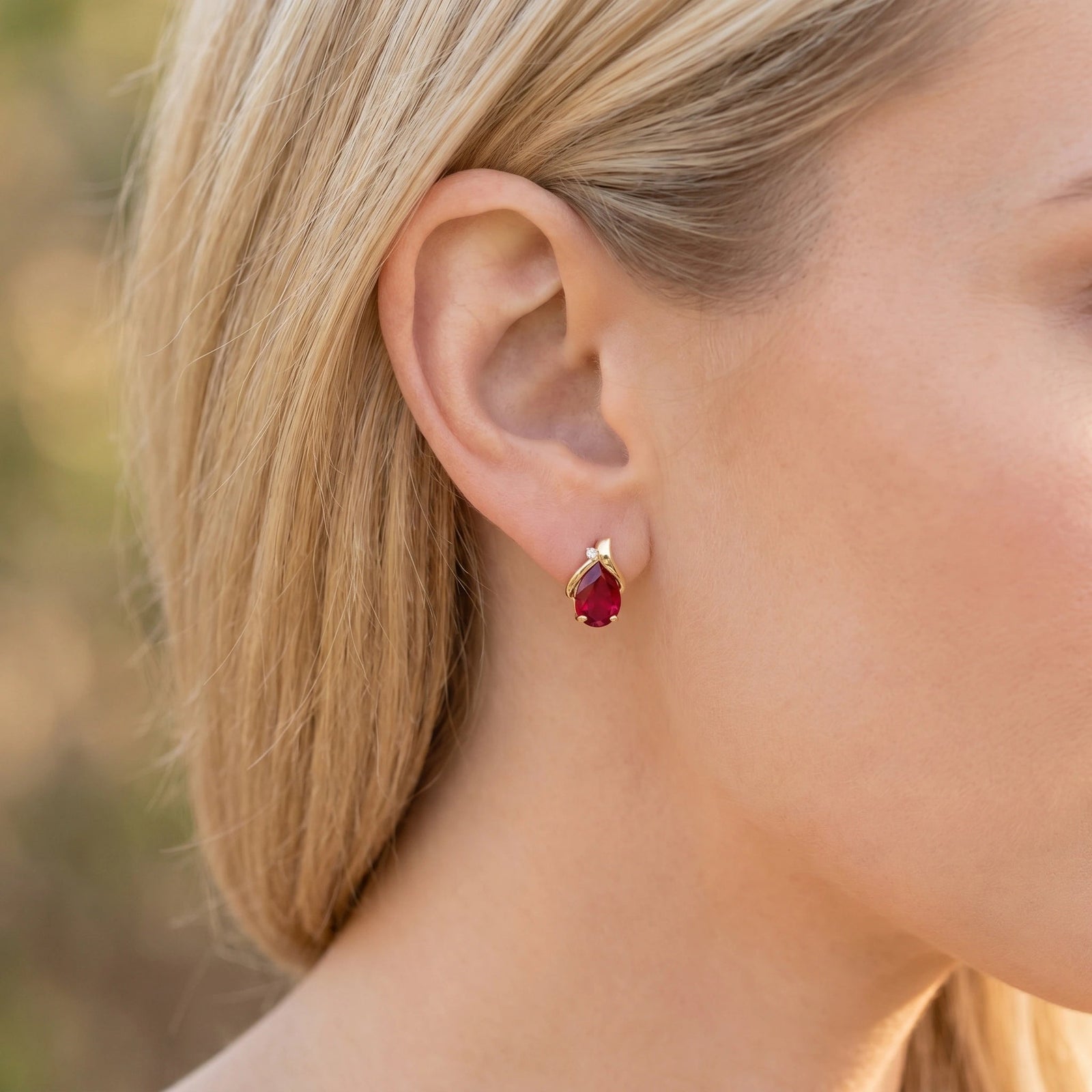 Yellow Gold Belle Stud Earrings Ruby 10K — Elide