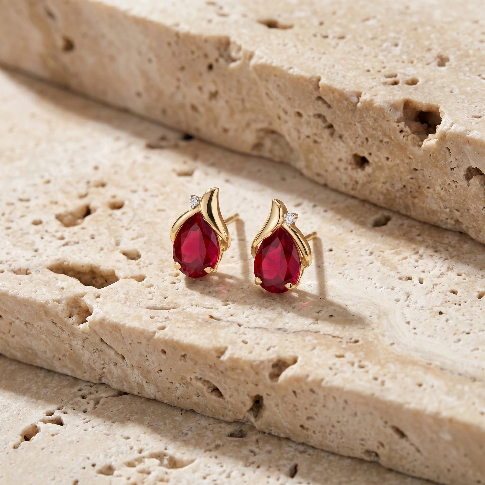 Yellow Gold Belle Stud Earrings Ruby 10K — Elide