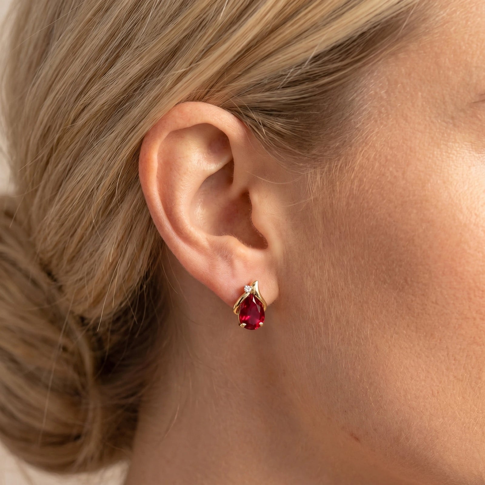 Yellow Gold Belle Stud Earrings Ruby 10K — Elide